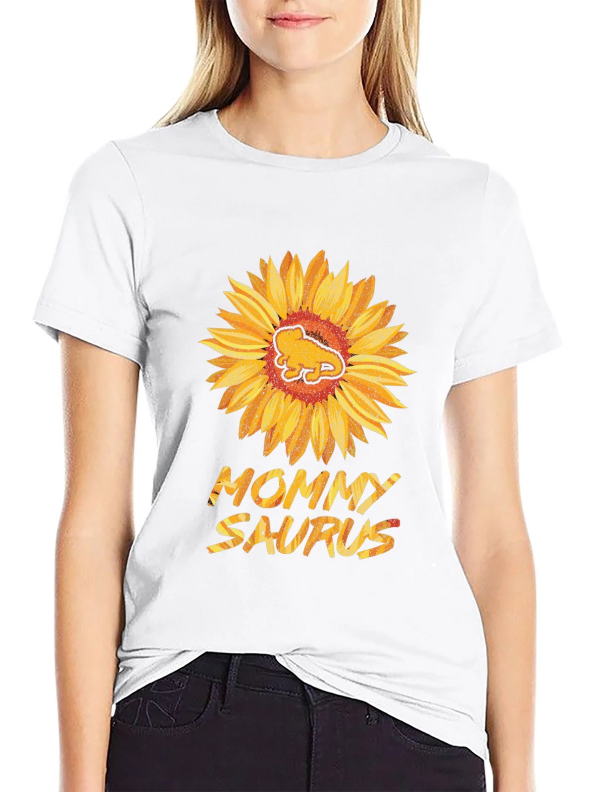 Mommy Saurus Sunflower Black T-Shirt product image 4