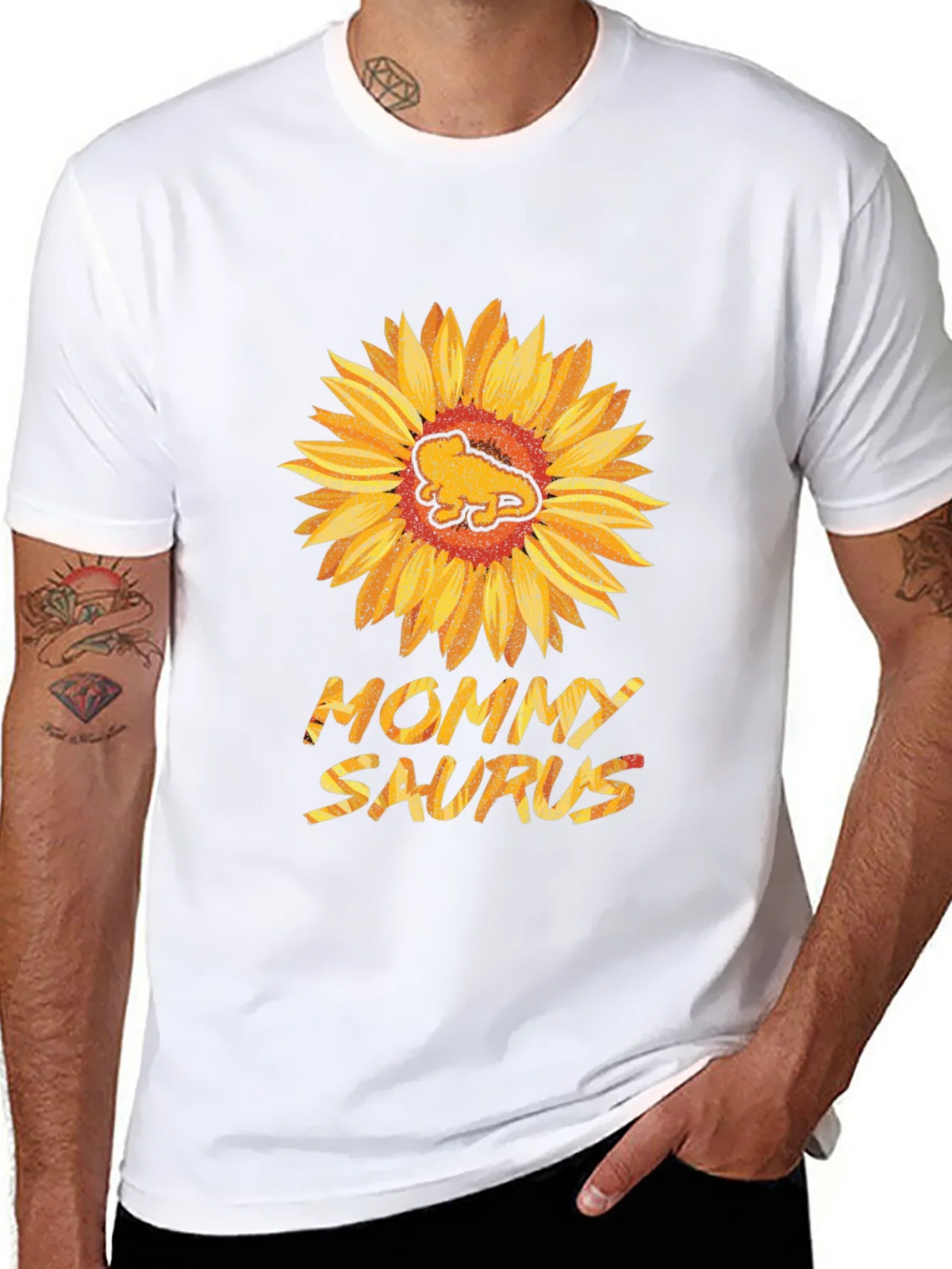 Mommy Saurus Sunflower Black T-Shirt product image 3