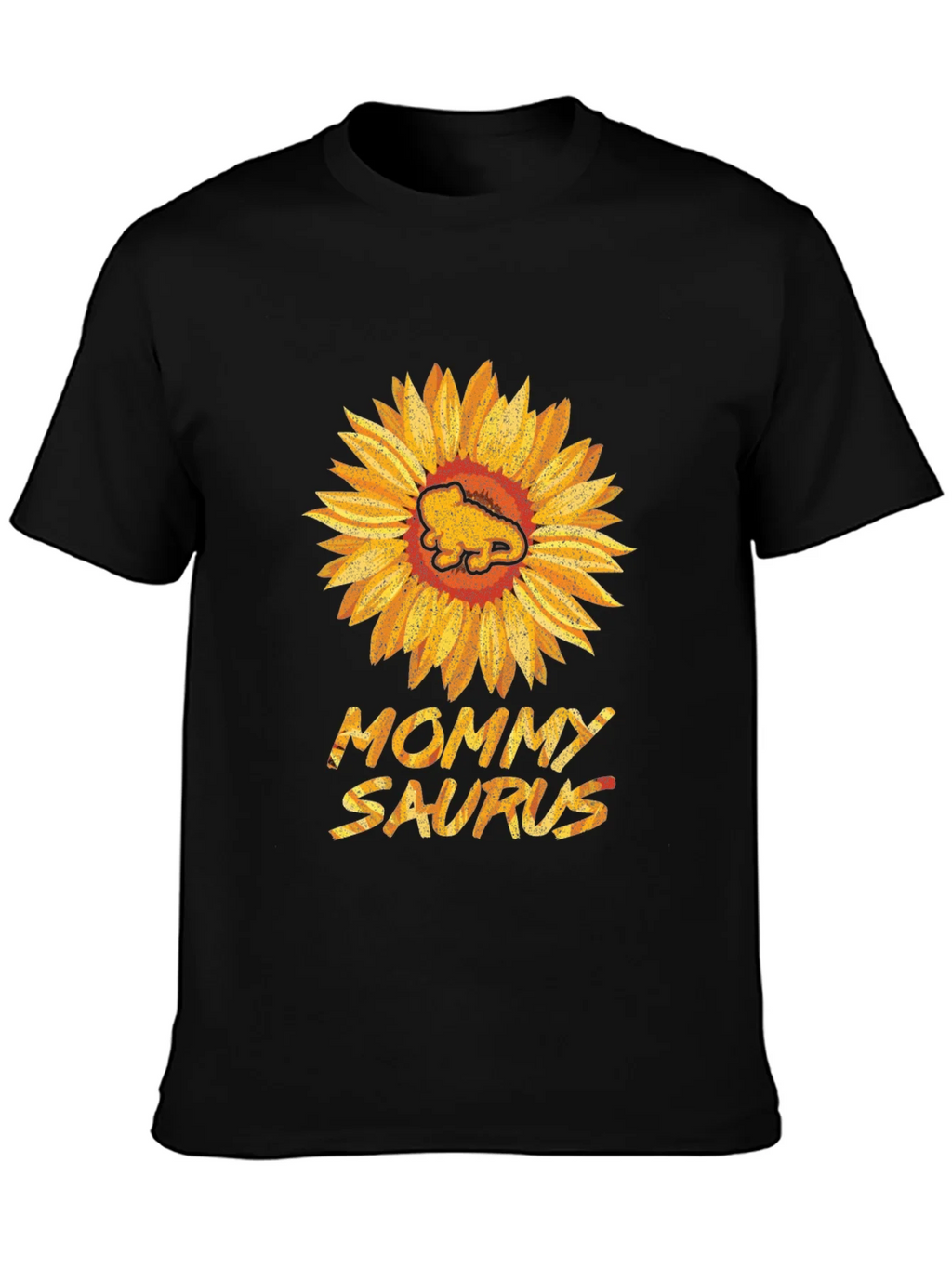 Mommy Saurus Sunflower Black T-Shirt product image 1