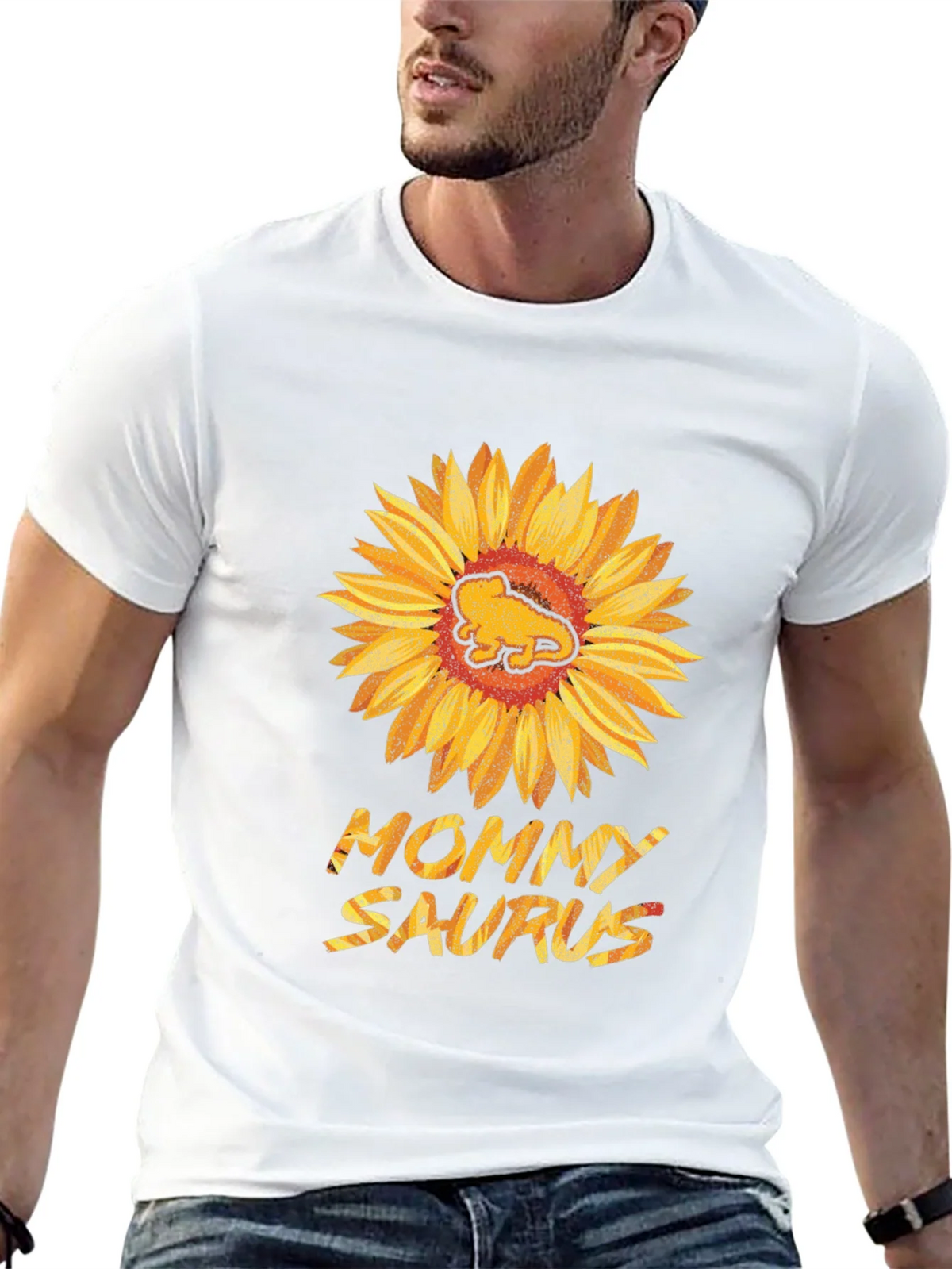 Mommy Saurus Sunflower Black T-Shirt product image 8