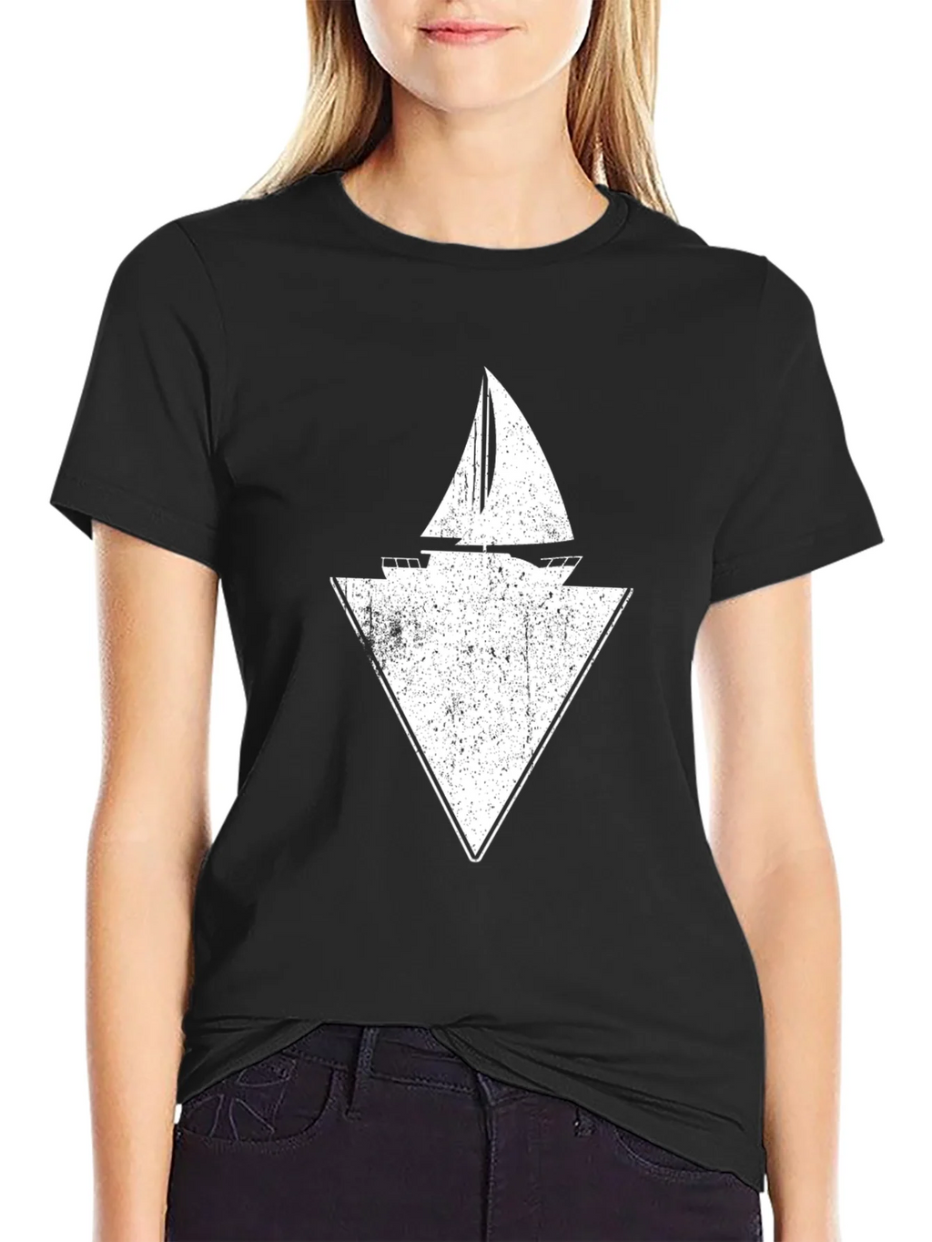 Sailboat Triangle Graphic Tee - Black Cotton product image 2