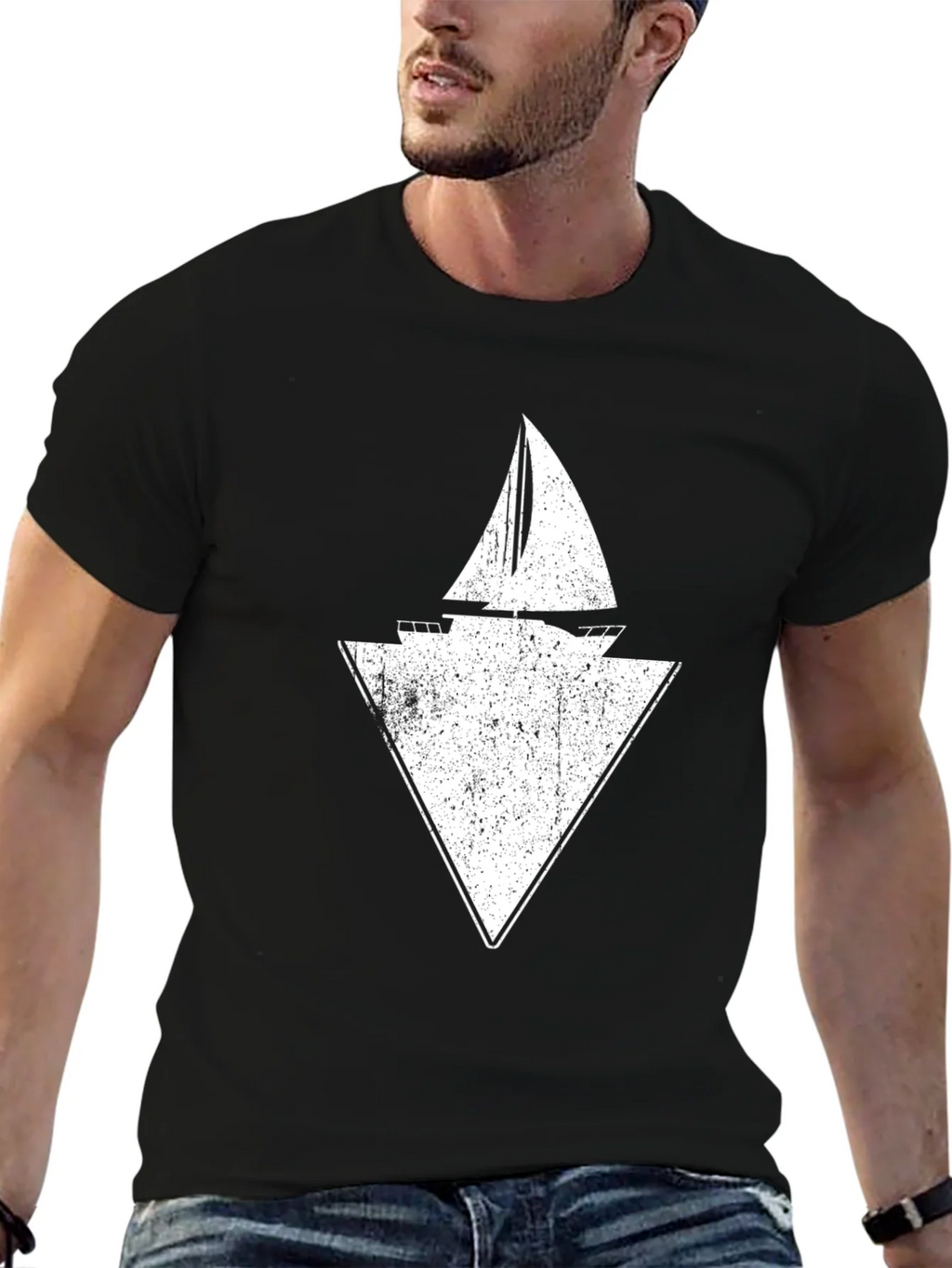 Sailboat Triangle Graphic Tee - Black Cotton product image 6