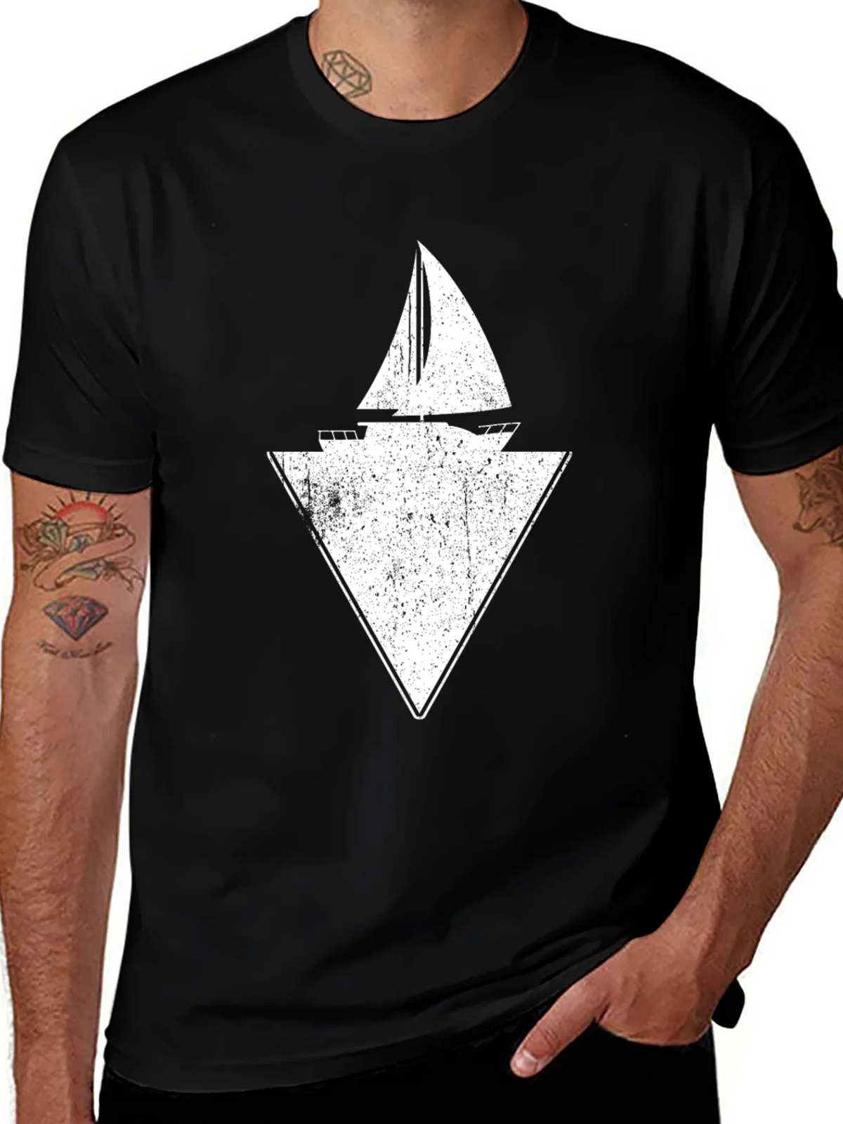 Sailboat Triangle Graphic Tee - Black Cotton product image 1