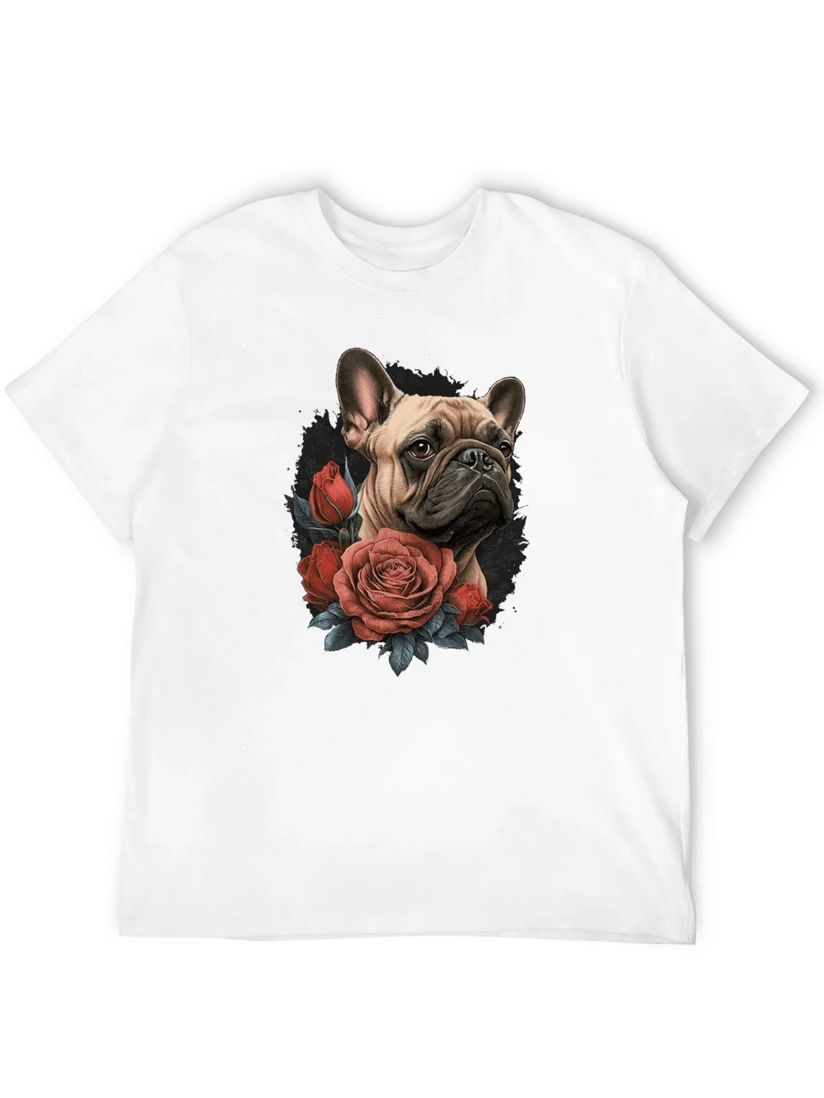 Dog with Roses Graphic Black T-Shirt product image 11