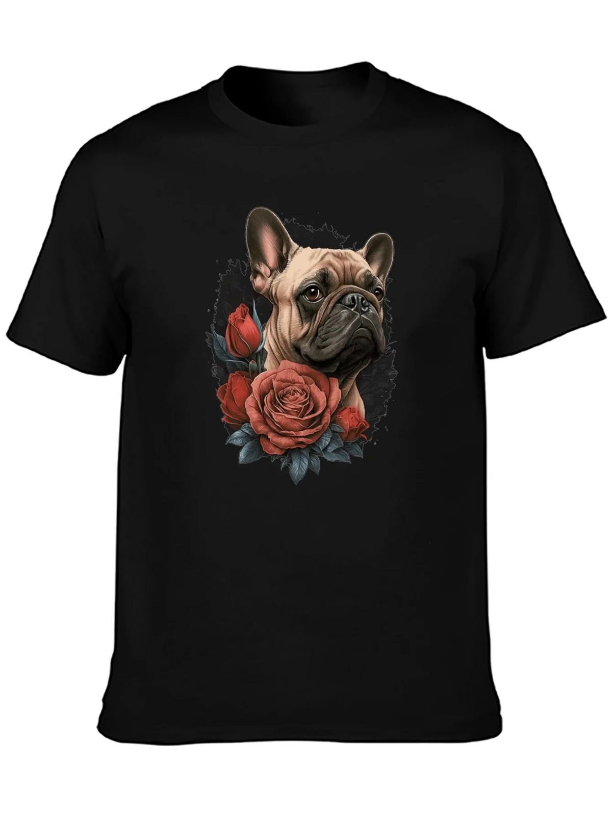 Dog with Roses Graphic Black T-Shirt product image 3