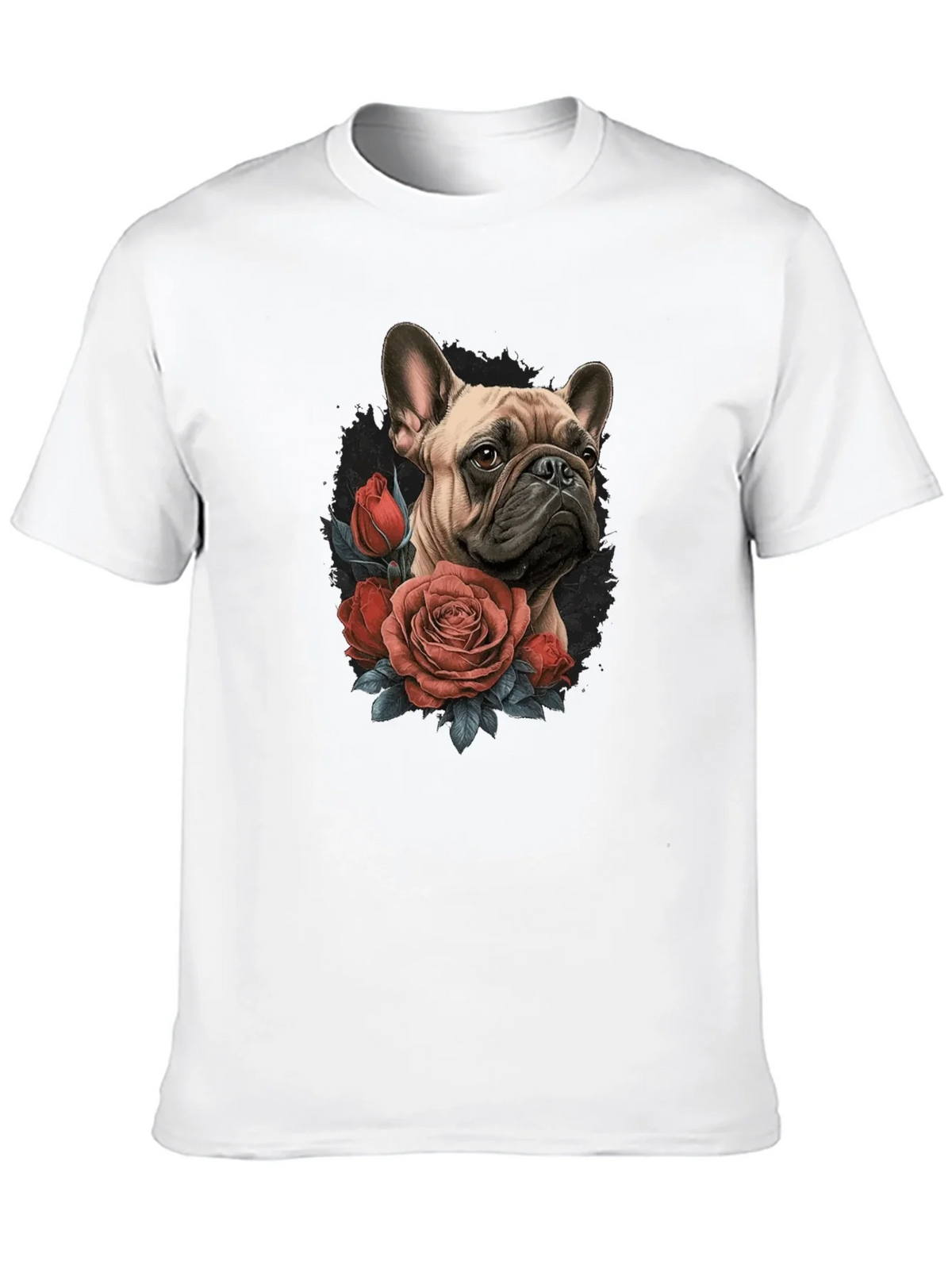 Dog with Roses Graphic Black T-Shirt product image 9