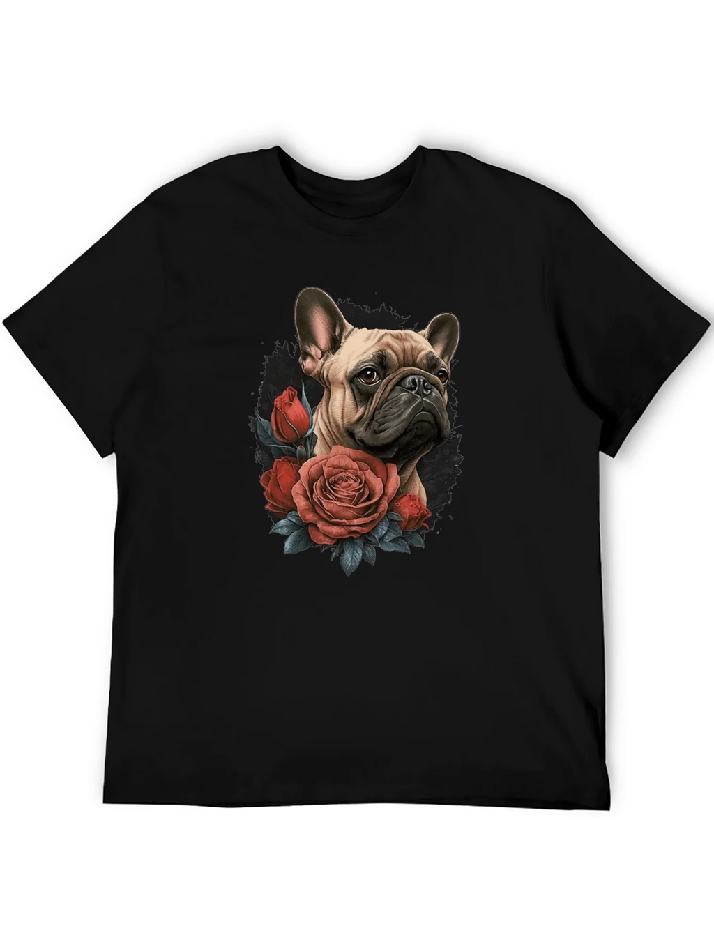 Dog with Roses Graphic Black T-Shirt product image 5