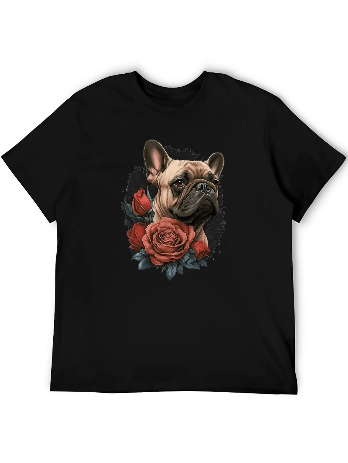 Dog with Roses Graphic Black T-Shirt product image 5