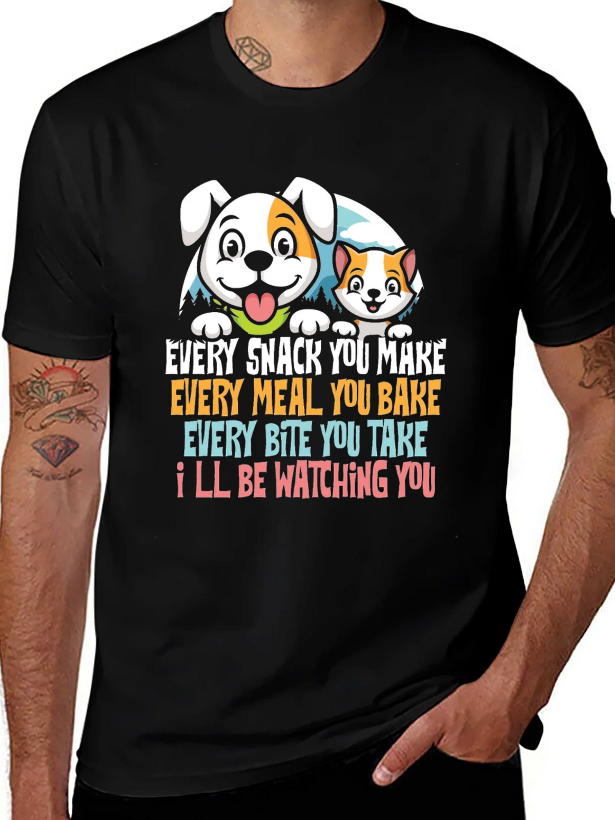 Funny Pet Lover T-Shirt Dog & Cat Watching You product image 1
