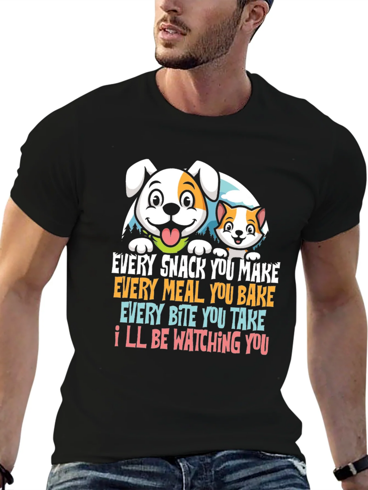 Funny Pet Lover T-Shirt Dog & Cat Watching You product image 5