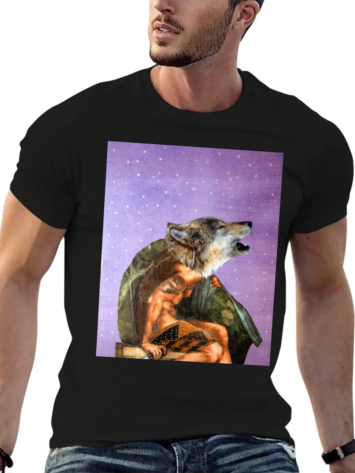Wolf Man Graphic Tee - Black Cotton Blend product image 6