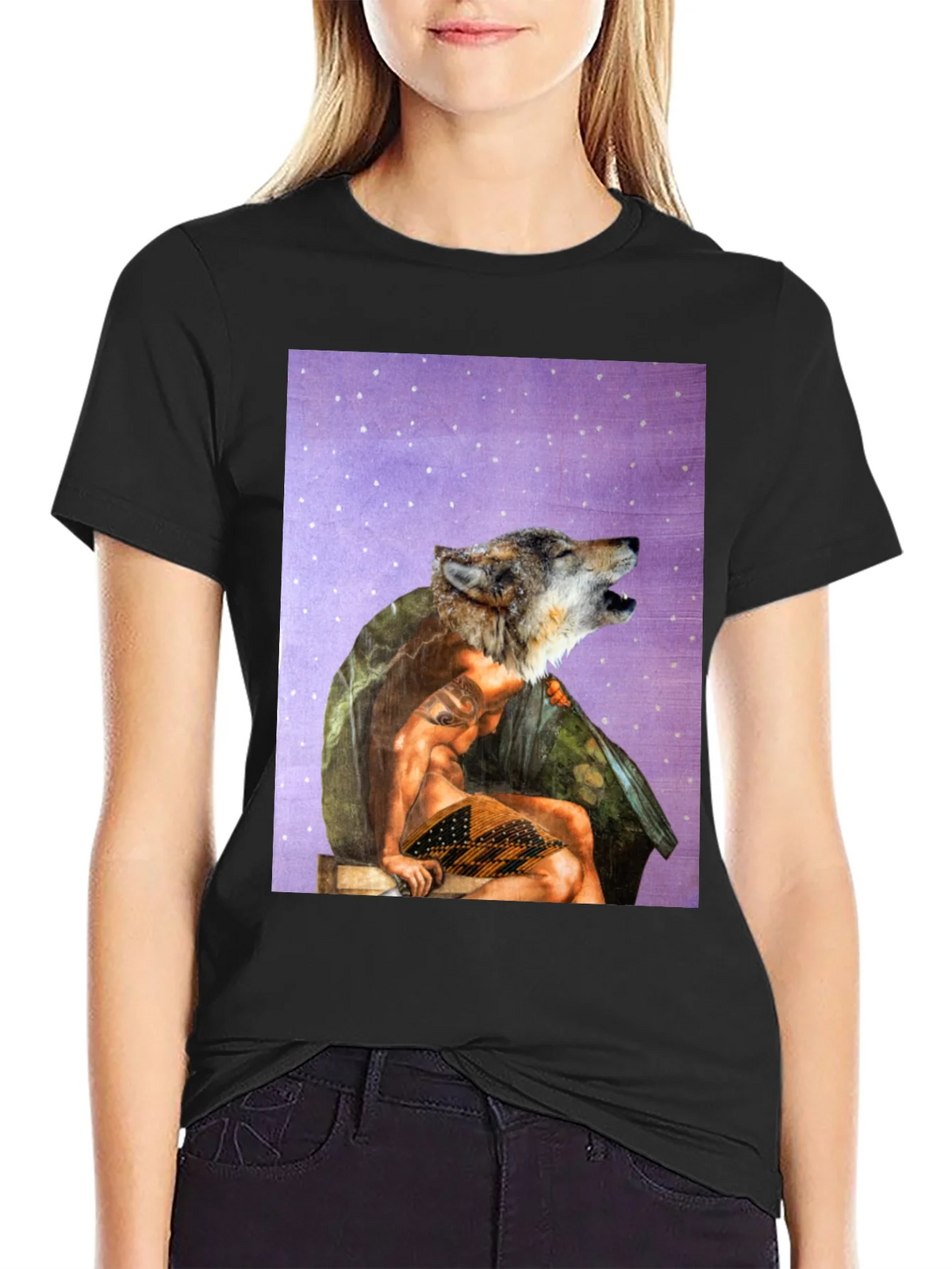 Wolf Man Graphic Tee - Black Cotton Blend product image 2