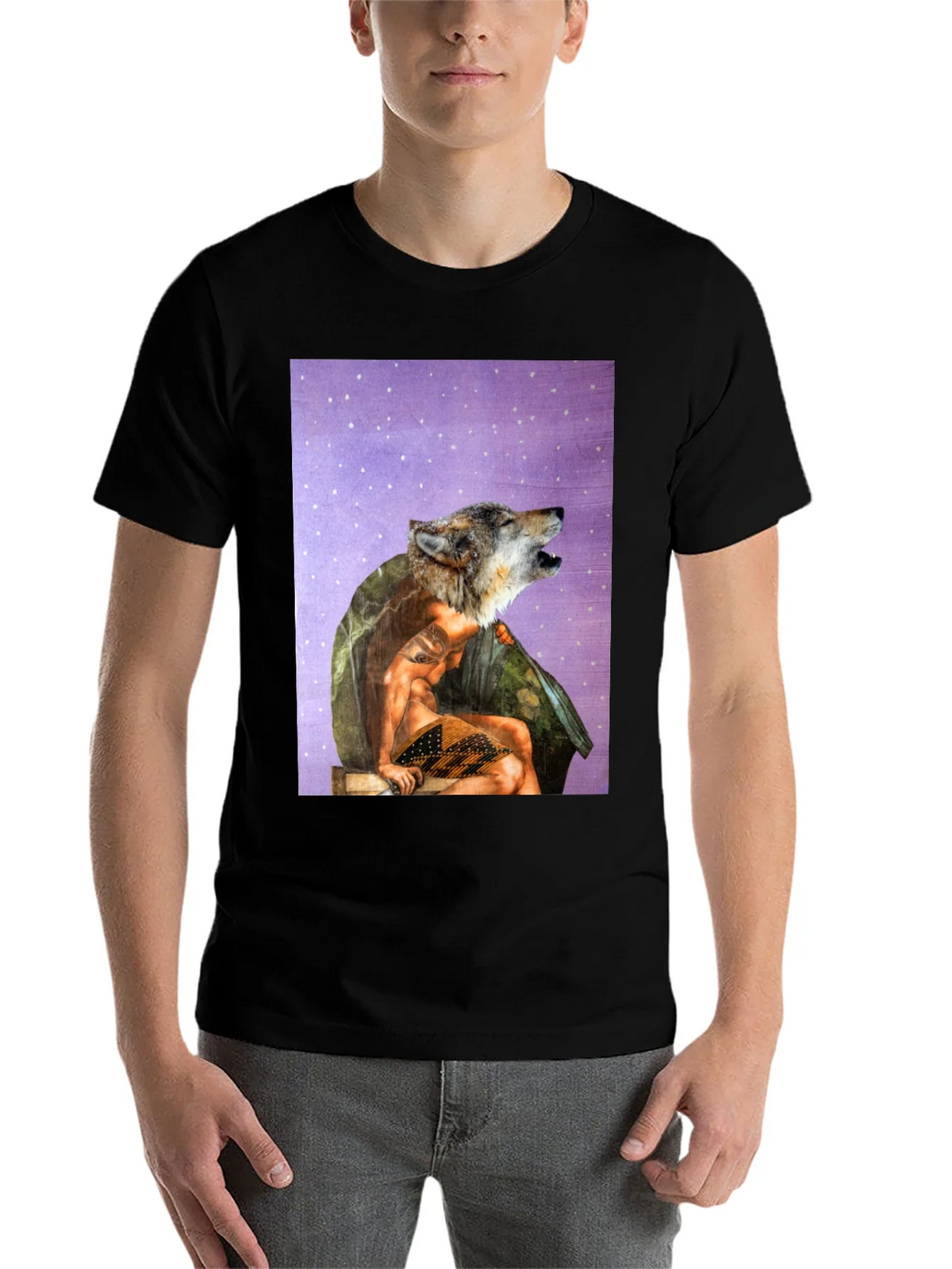Wolf Man Graphic Tee - Black Cotton Blend product image 4