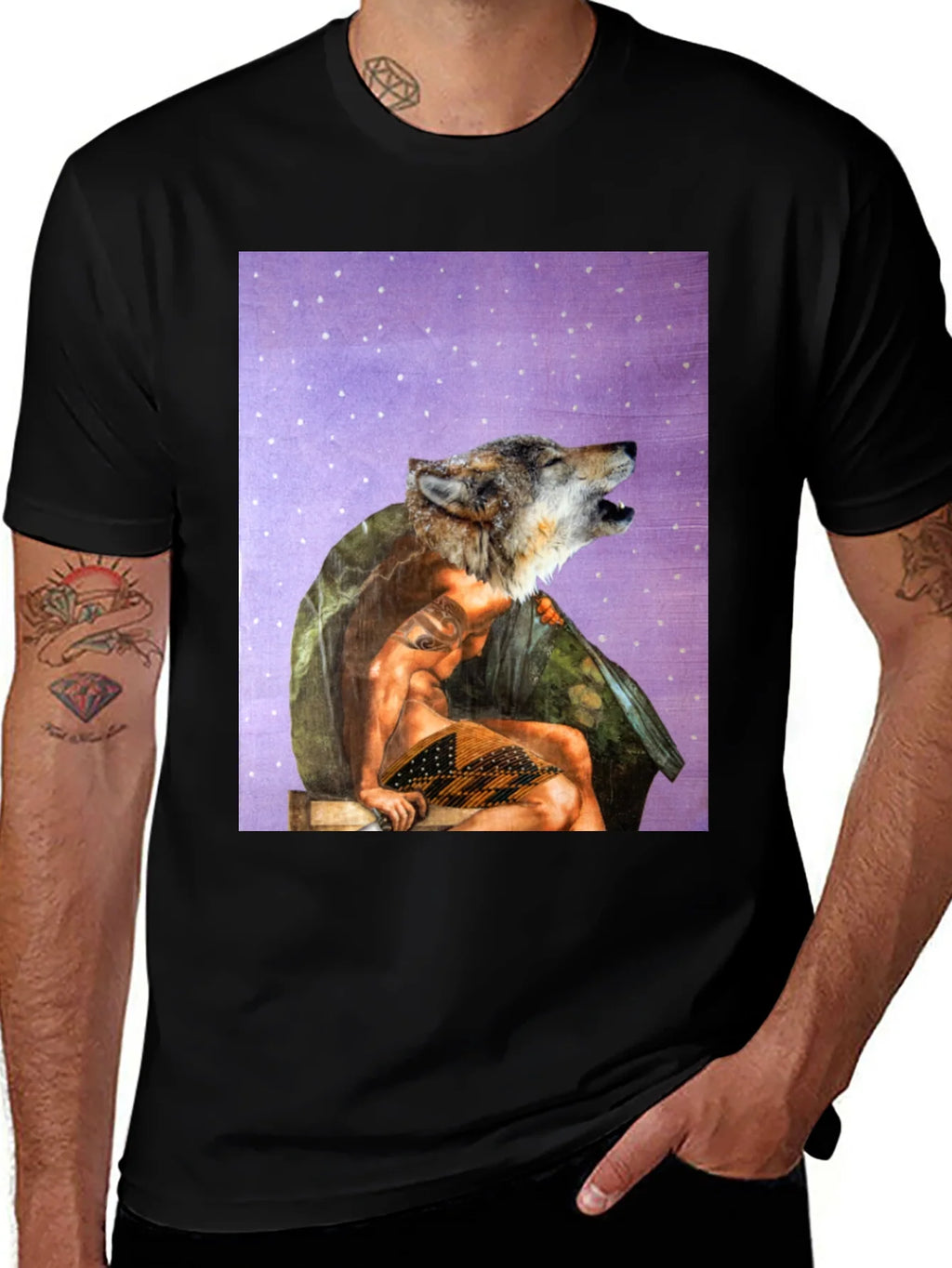Wolf Man Graphic Tee - Black Cotton Blend product image 1