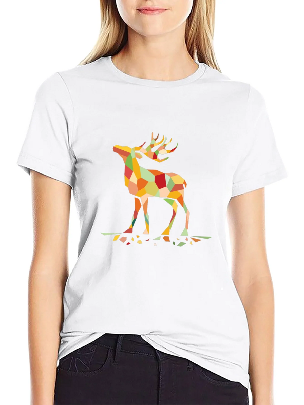 Geometric Deer Graphic T-Shirt - Black product image 2