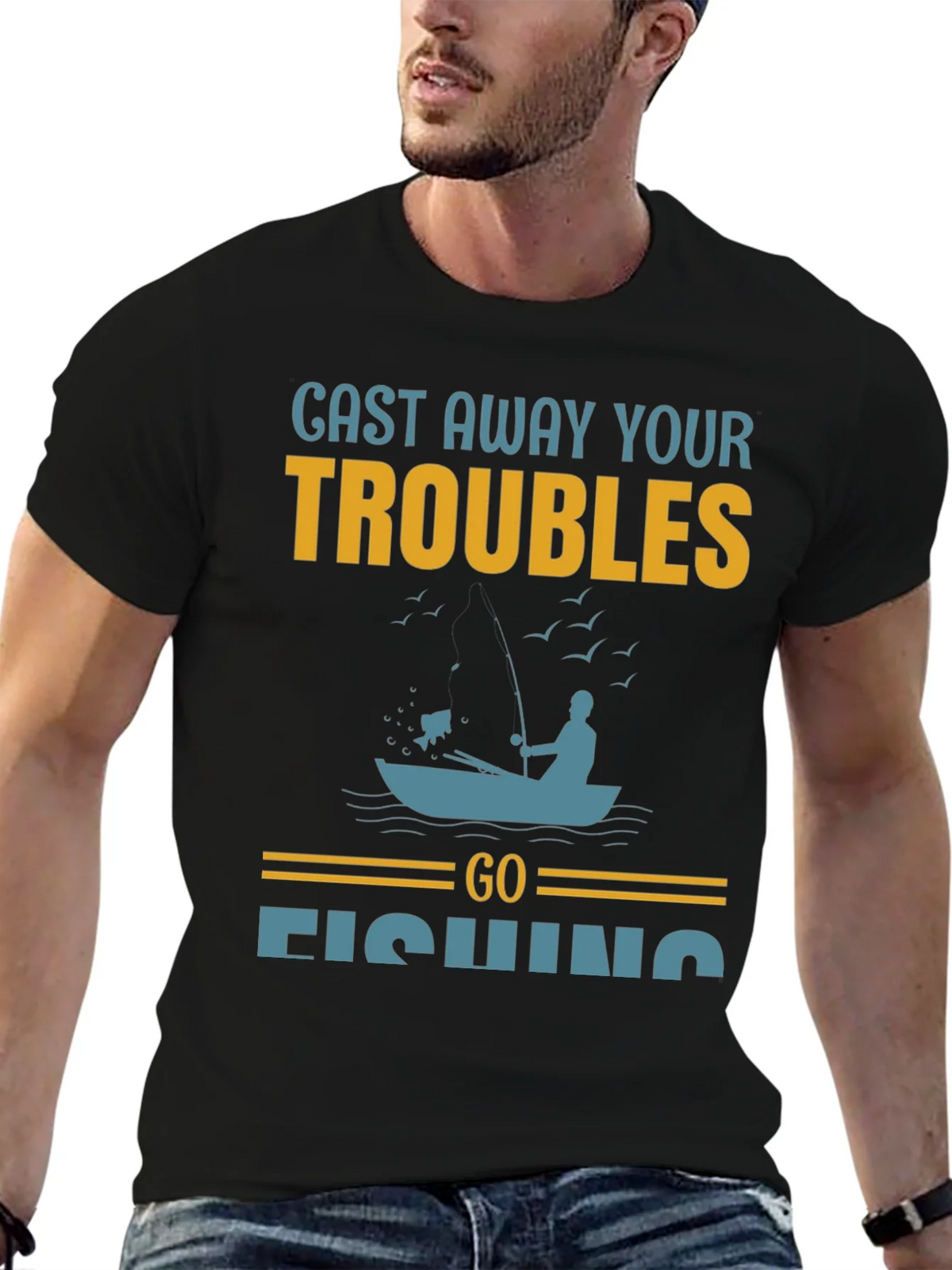 Cast Away Your Troubles Fishing Graphic T-Shirt product image 6