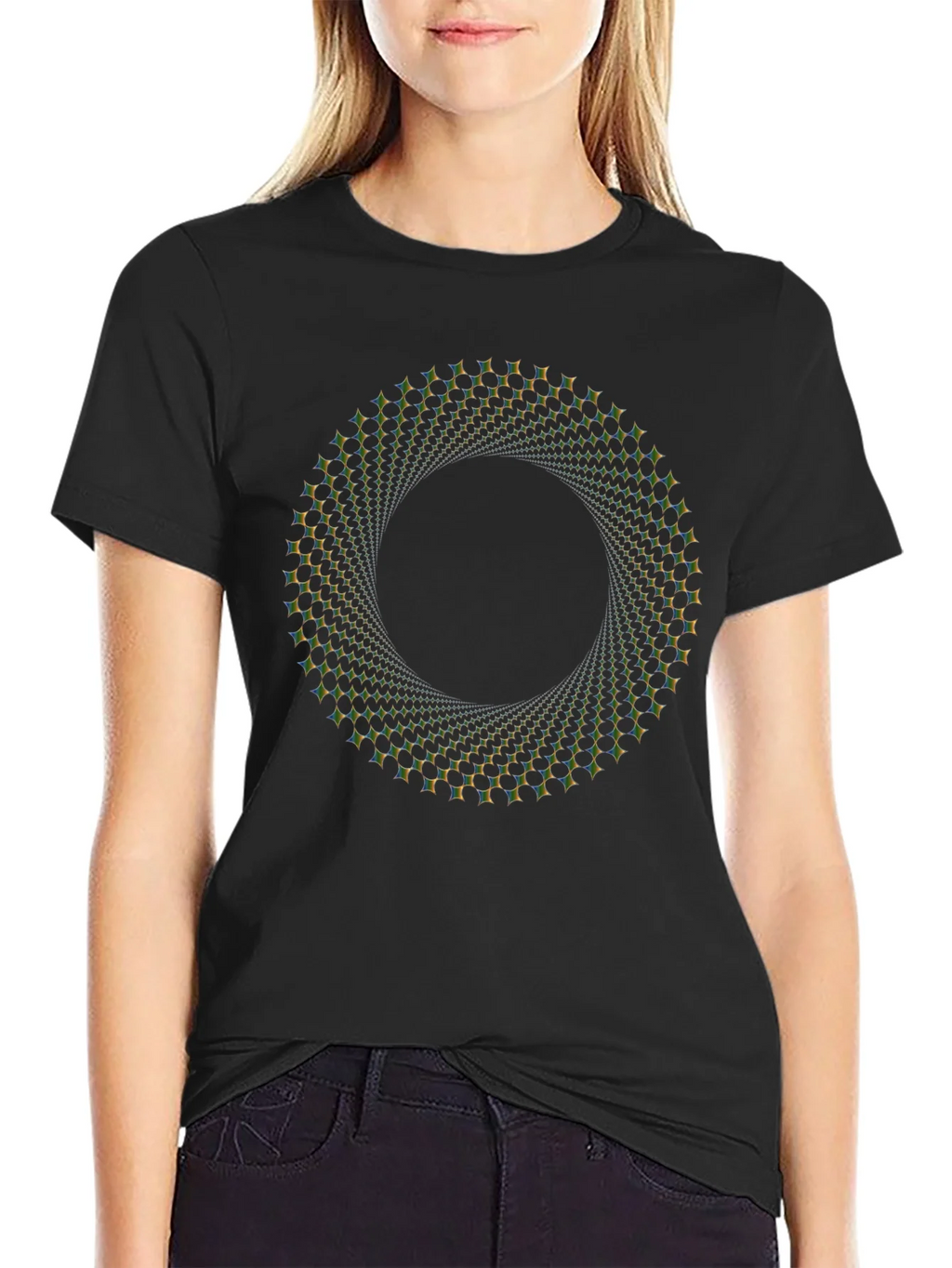 Optical Illusion Vortex Circle Black T-Shirt product image 2