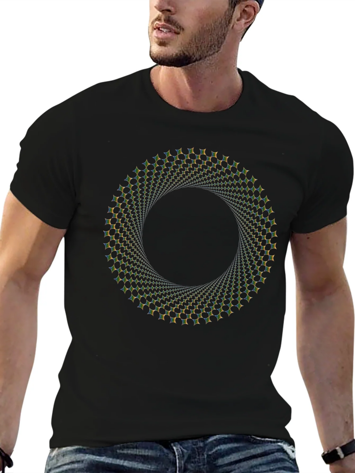 Optical Illusion Vortex Circle Black T-Shirt product image 6