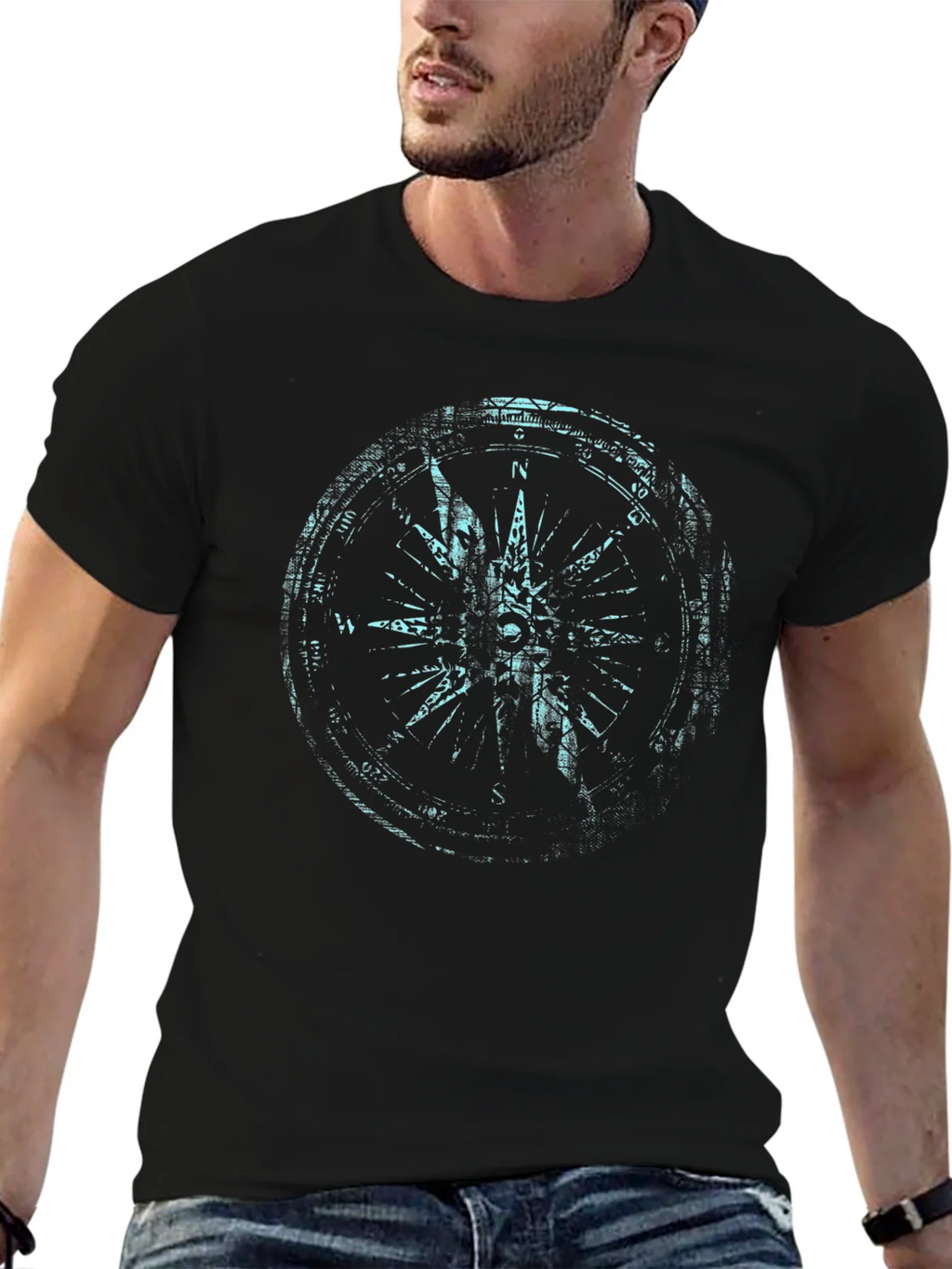 Mens Black Compass Graphic Print Tee product image 4
