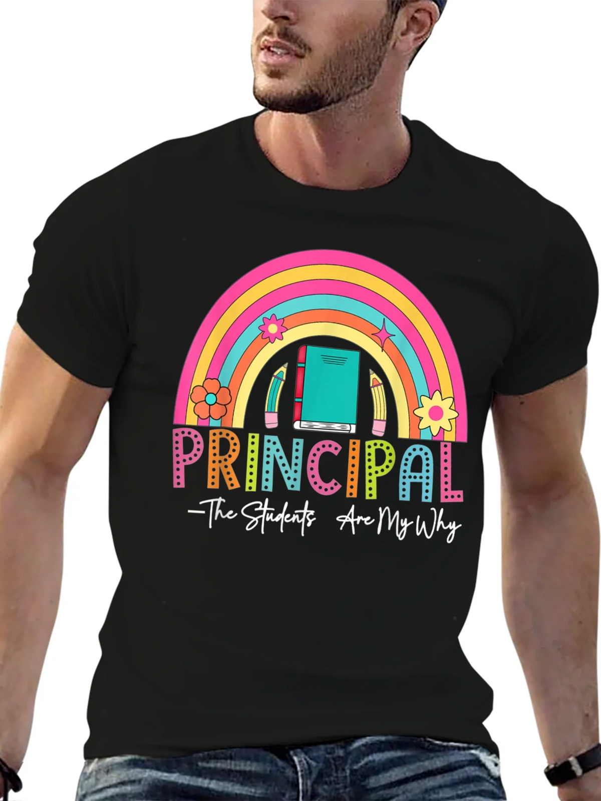 Principal Rainbow Graphic T-Shirt - Teacher Appreciation product image 5