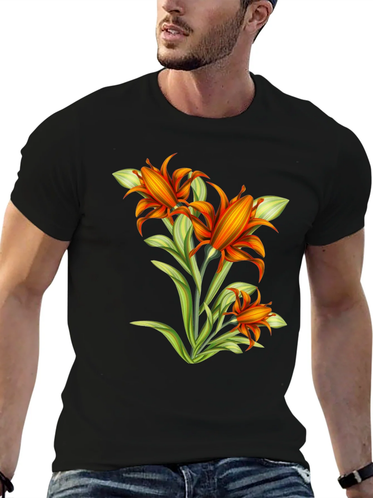 Floral Graphic Tee - Vibrant Orange Flower Design product image 6