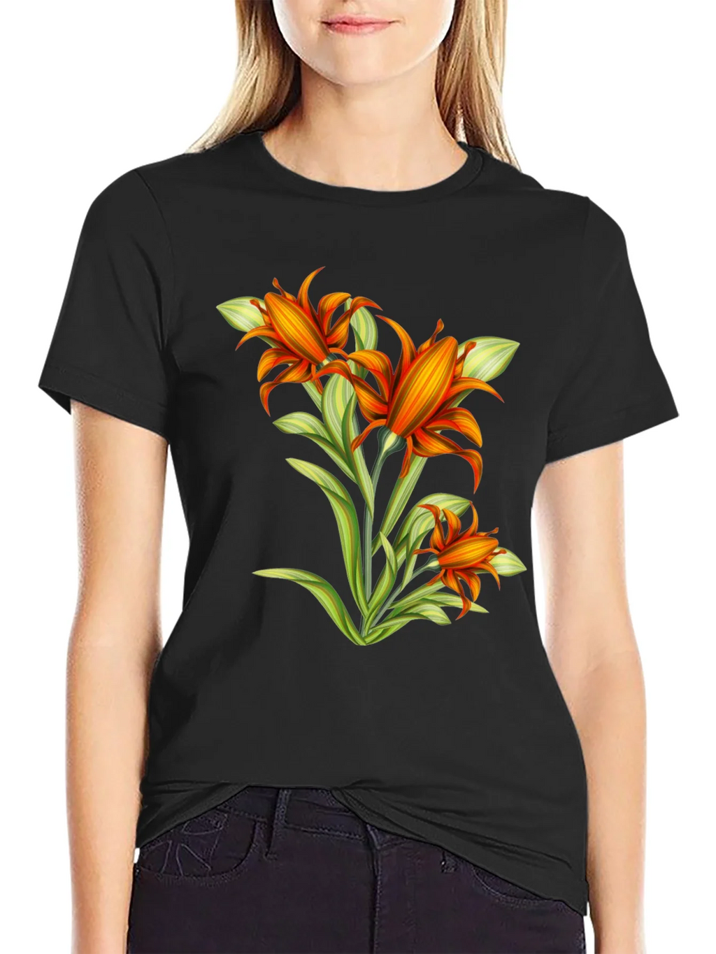 Floral Graphic Tee - Vibrant Orange Flower Design product image 2