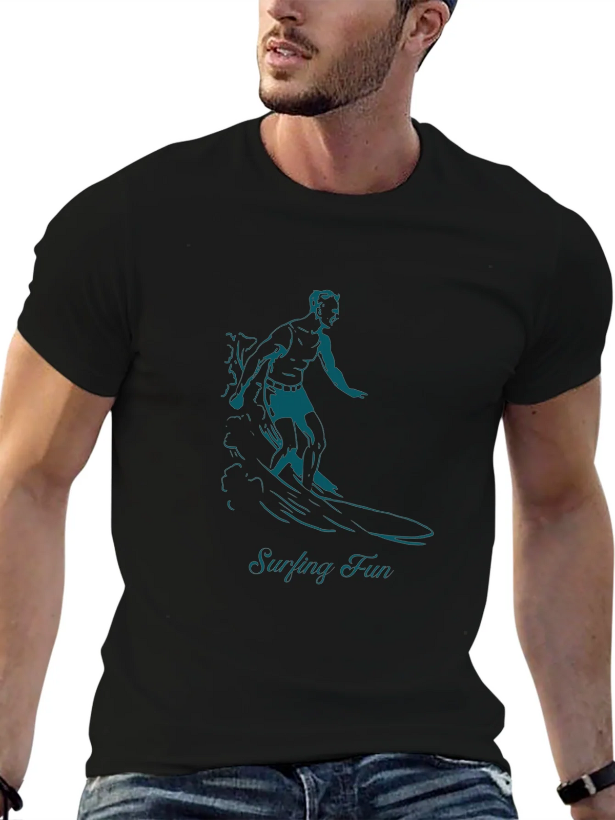 Surfing Fun Graphic Black T-Shirt product image 4