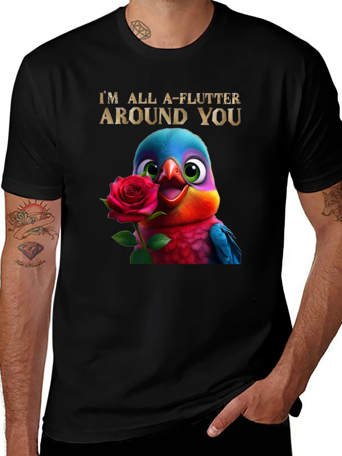 Flutter Around You T-Shirt - Cute Bird with Rose Graphic Tee product image 1