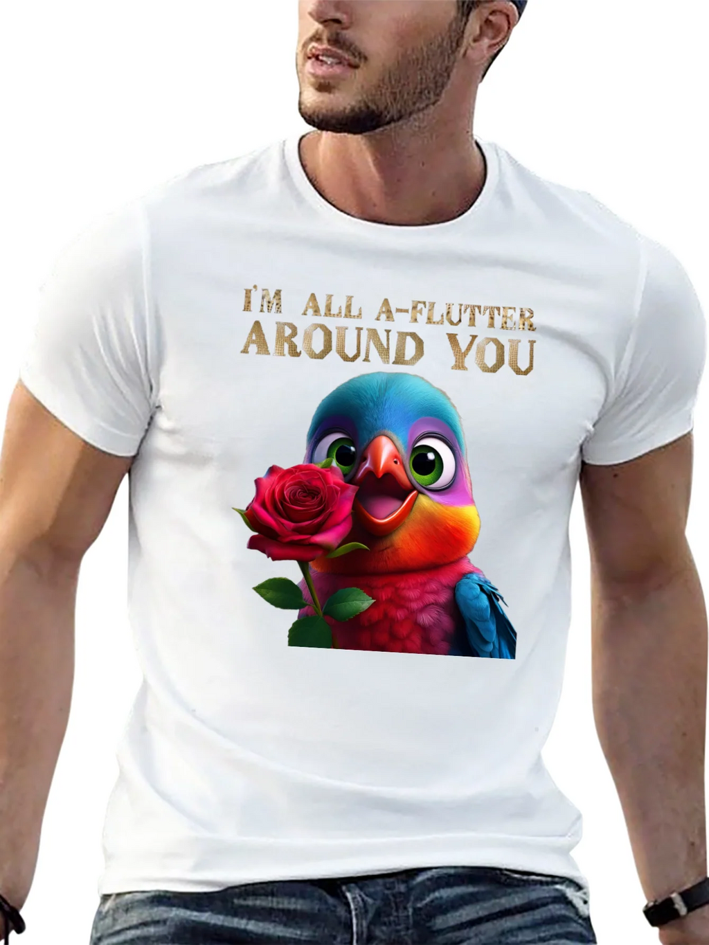 Flutter Around You T-Shirt - Cute Bird with Rose Graphic Tee product image 4