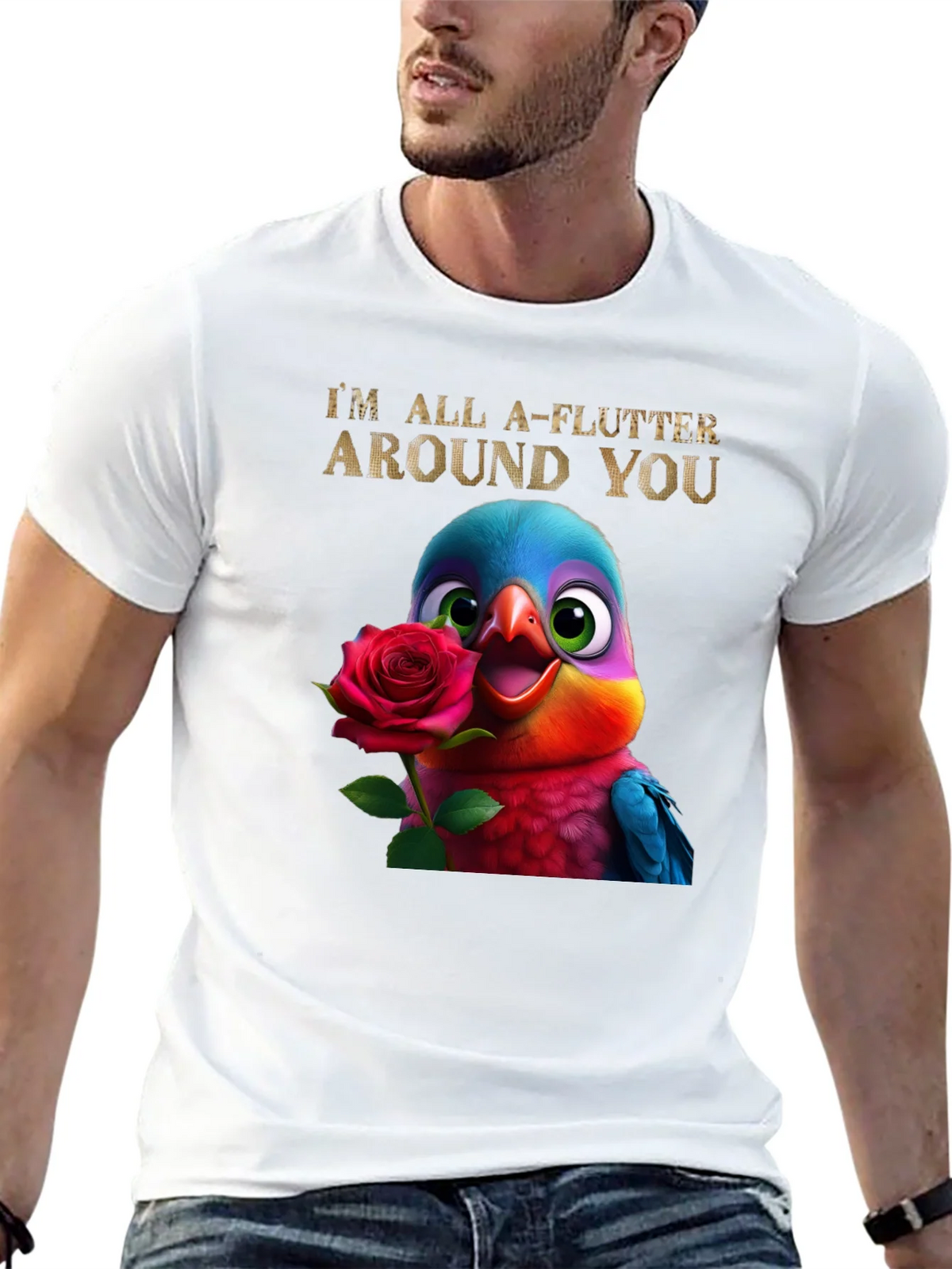 Flutter Around You T-Shirt - Cute Bird with Rose Graphic Tee product image 4