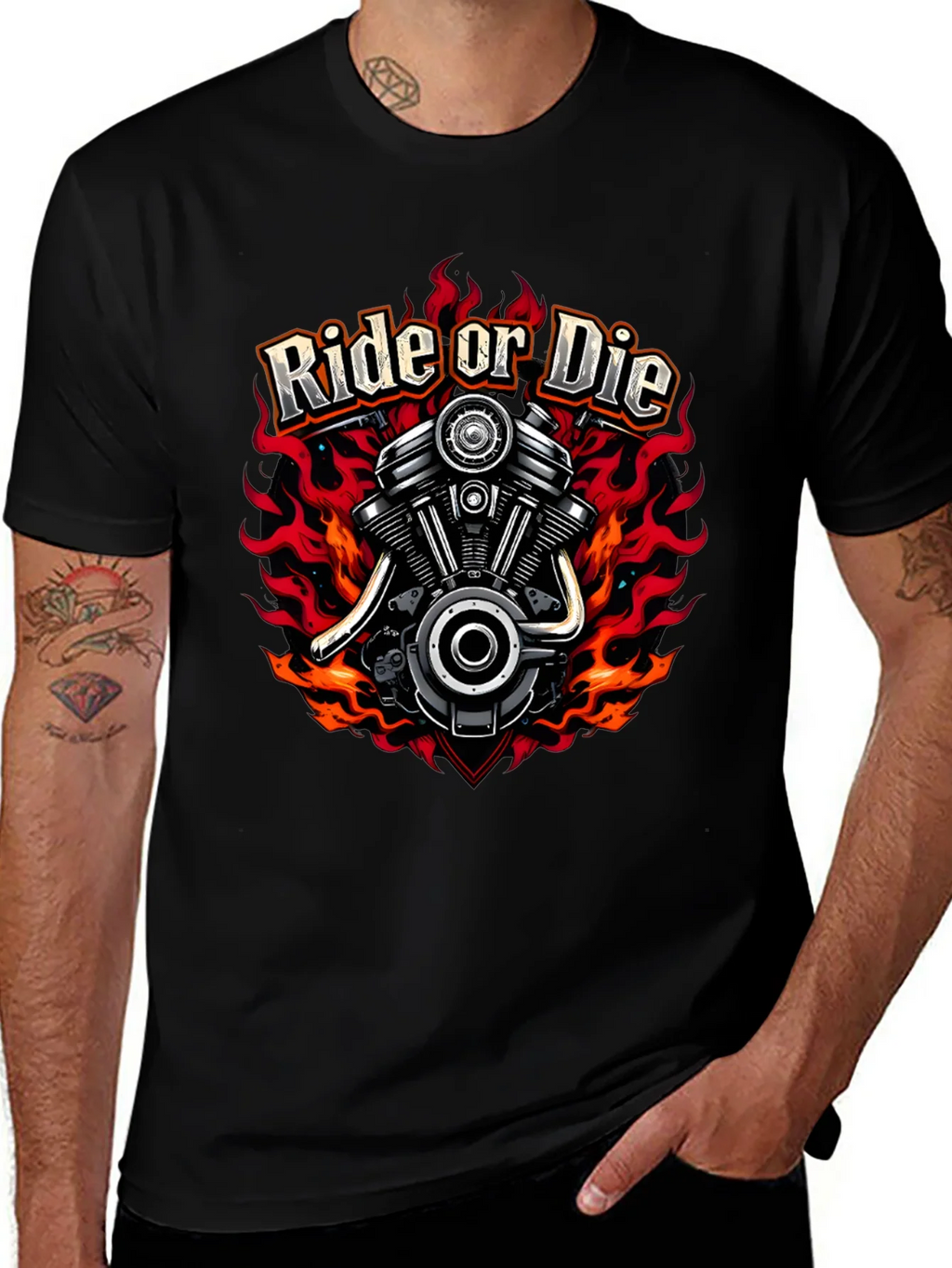 Ride or Die Graphic T-Shirt - Motorcycle Engine Tee product image 1