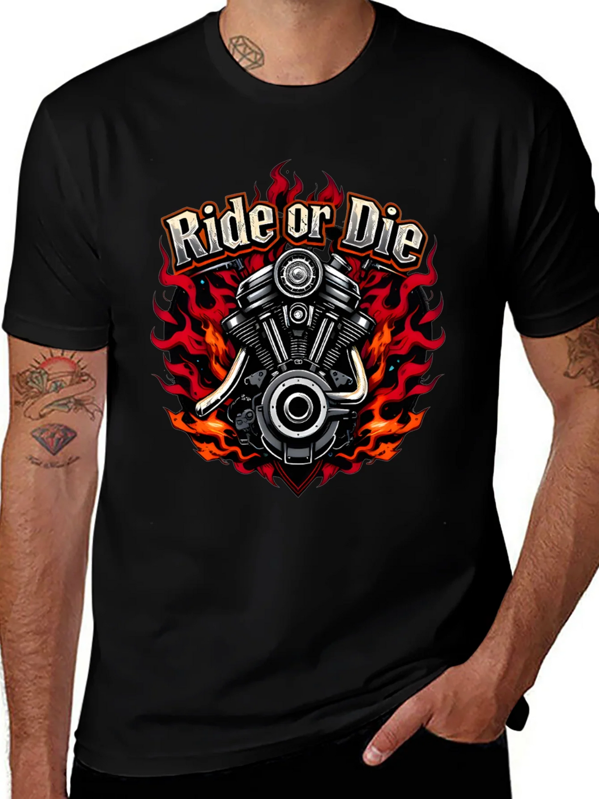 Ride or Die Graphic T-Shirt - Motorcycle Engine Tee product image 1