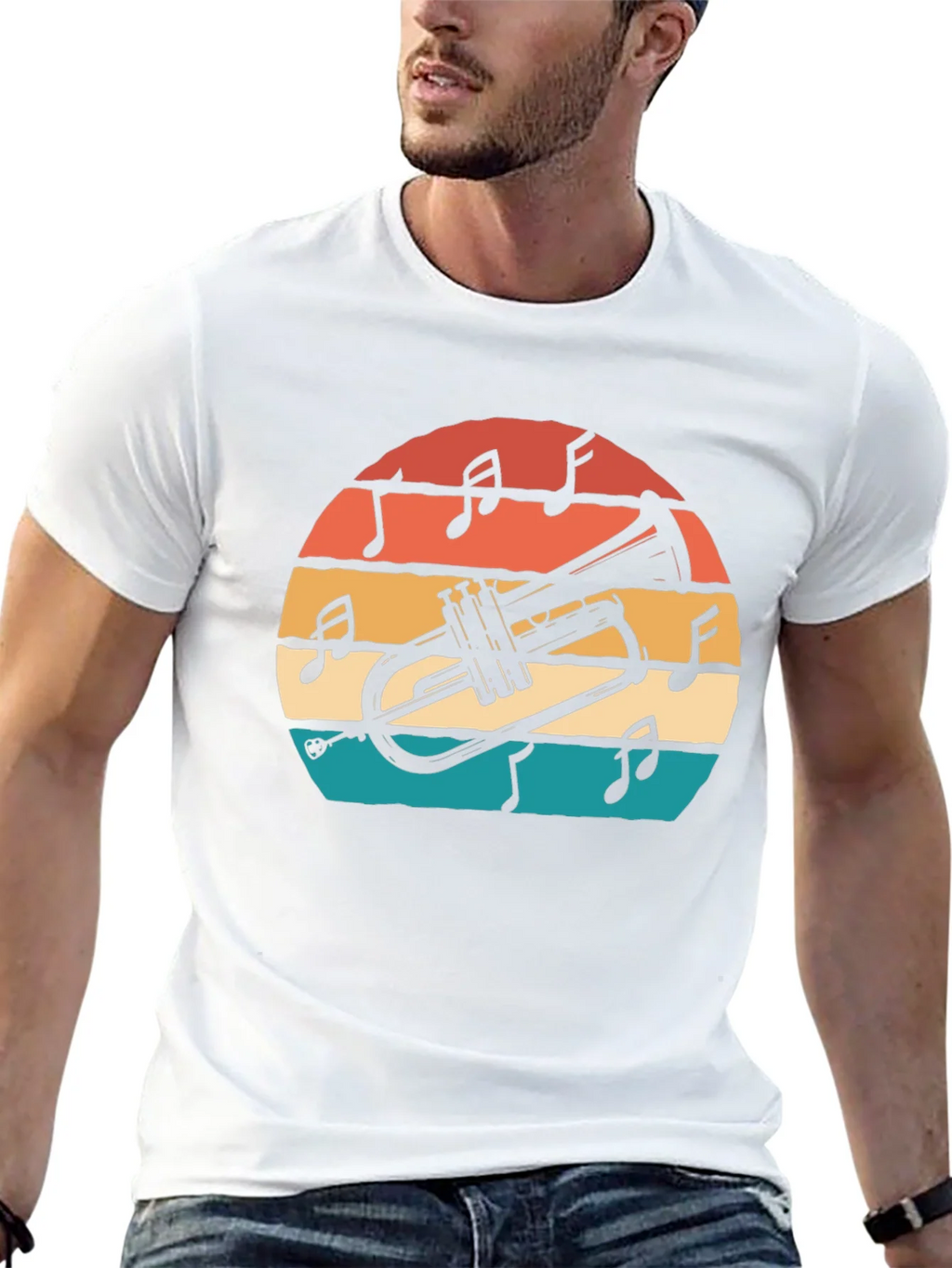 Retro Trumpet Sunset Graphic T-Shirt product image 12