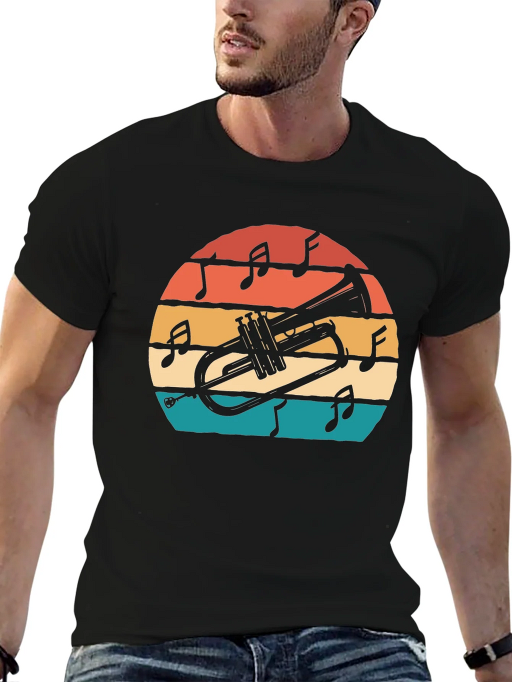 Retro Trumpet Sunset Graphic T-Shirt product image 6