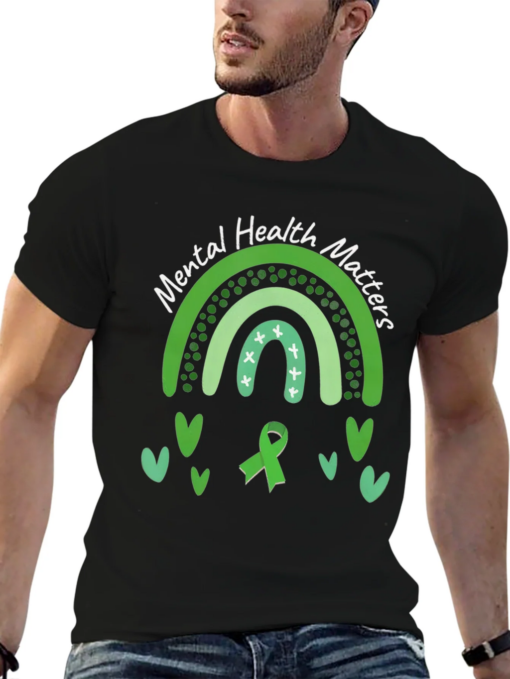 Mental Health Matters Green Rainbow T-Shirt product image 6