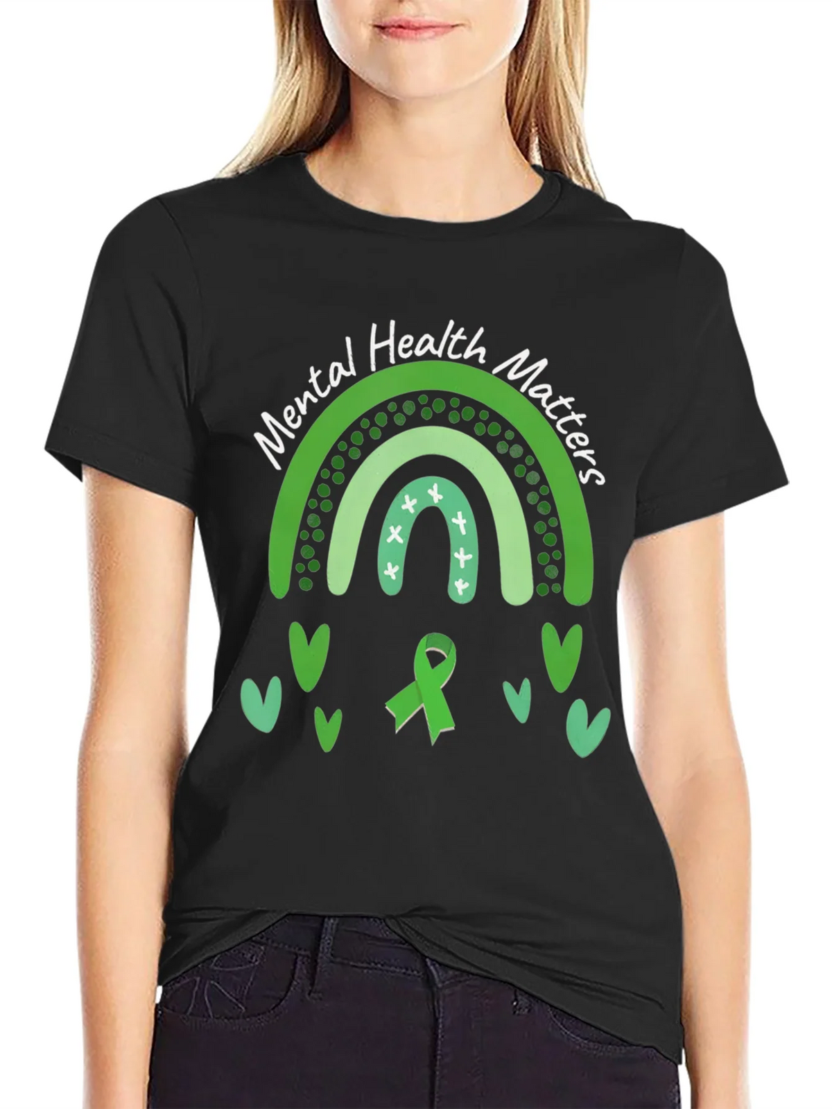 Mental Health Matters Green Rainbow T-Shirt product image 2