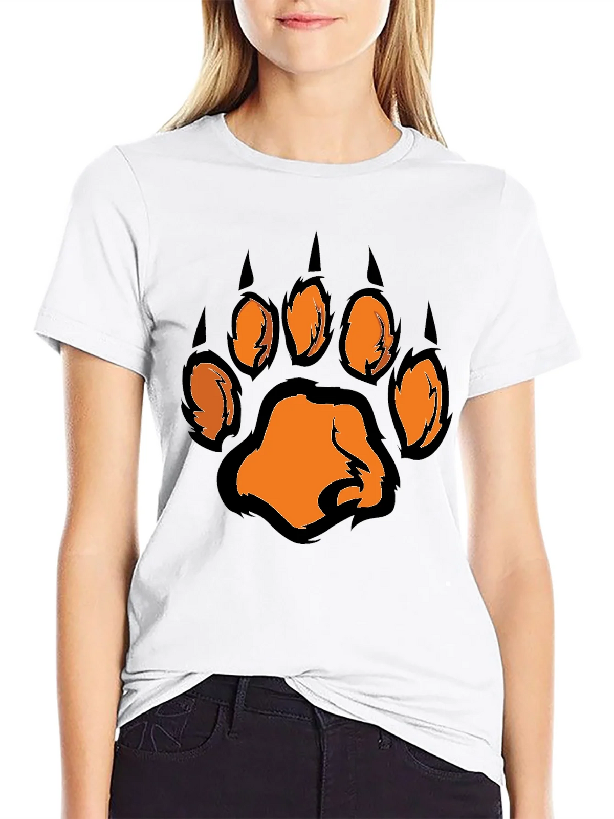 Mens Black T-Shirt with Orange Paw Print Graphic product image 8