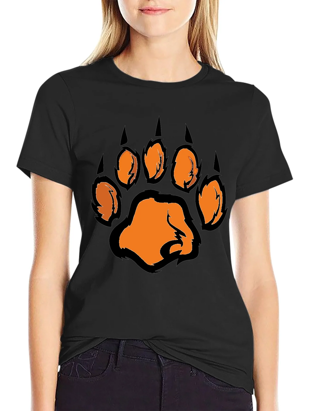 Mens Black T-Shirt with Orange Paw Print Graphic product image 2