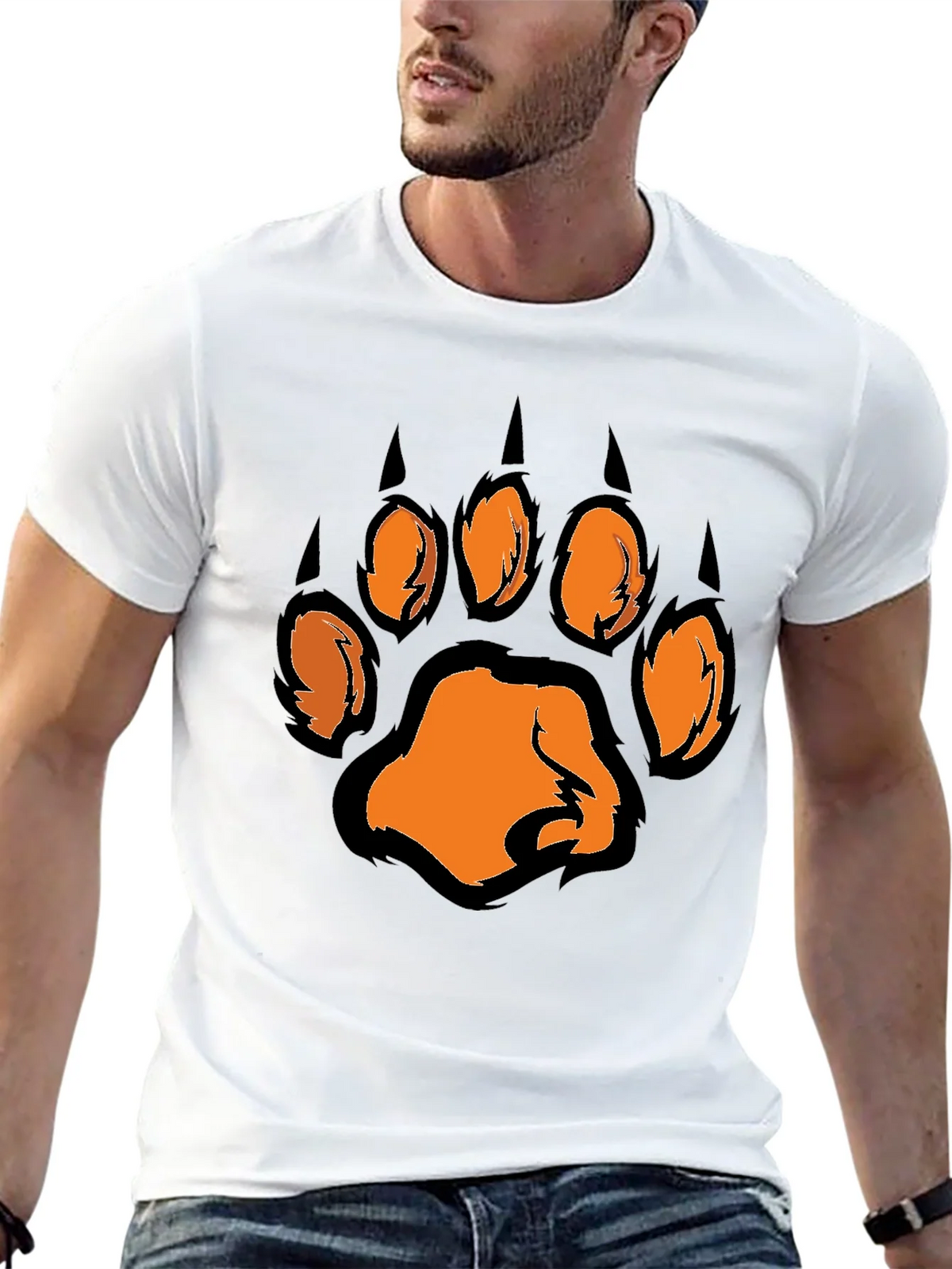Mens Black T-Shirt with Orange Paw Print Graphic product image 12