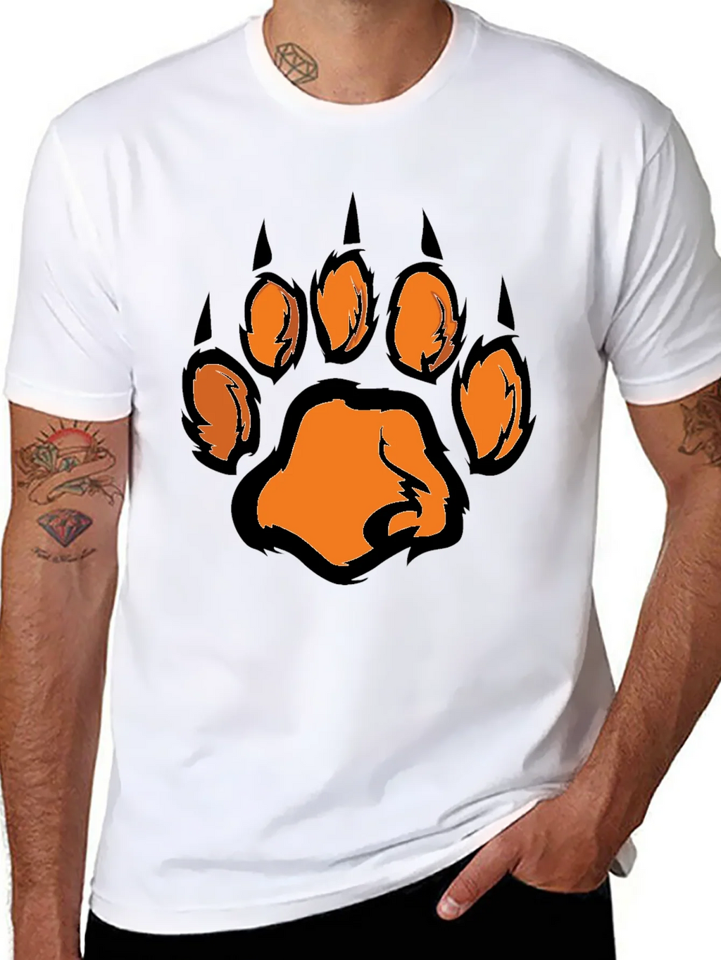 Mens Black T-Shirt with Orange Paw Print Graphic product image 7