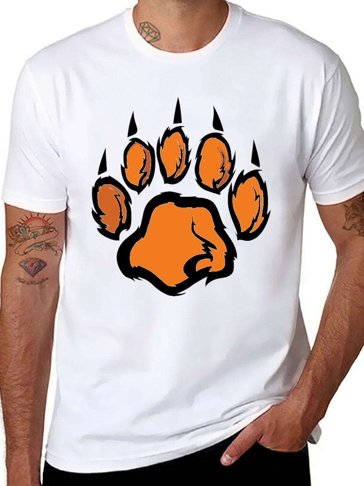 Mens Black T-Shirt with Orange Paw Print Graphic product image 7
