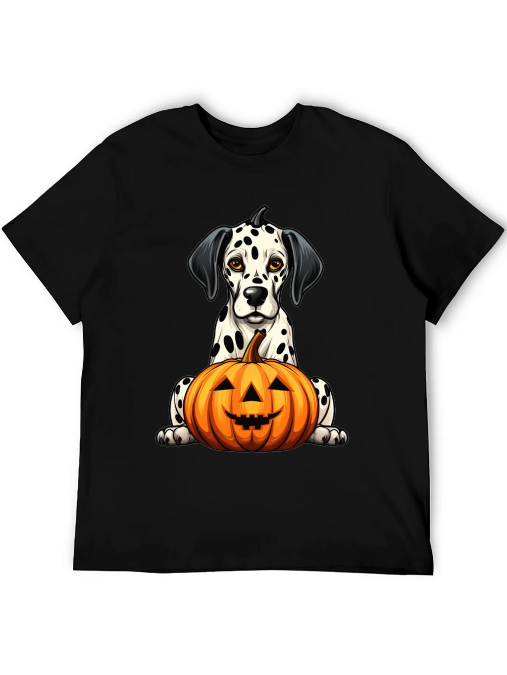 Halloween Dalmatian Dog with Pumpkin Black T-Shirt product image 4