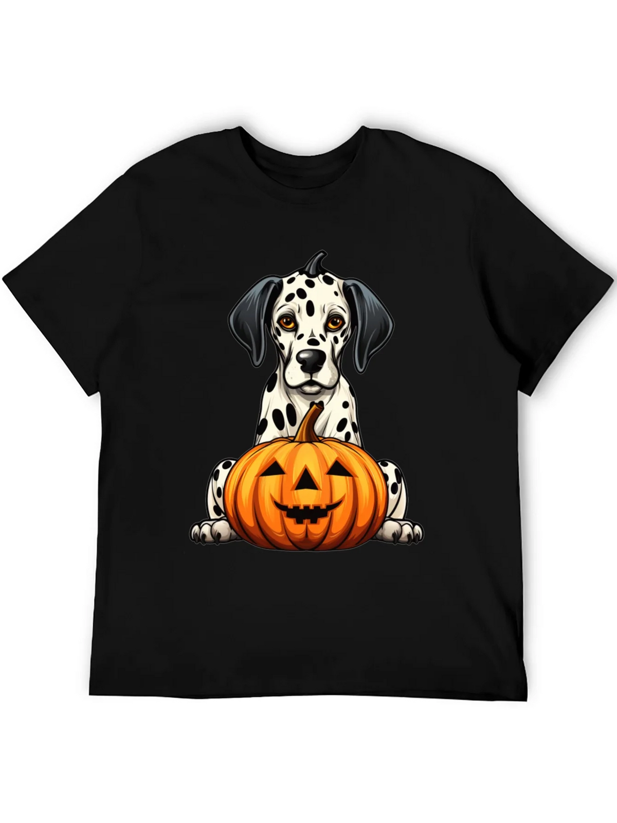 Halloween Dalmatian Dog with Pumpkin Black T-Shirt product image 4