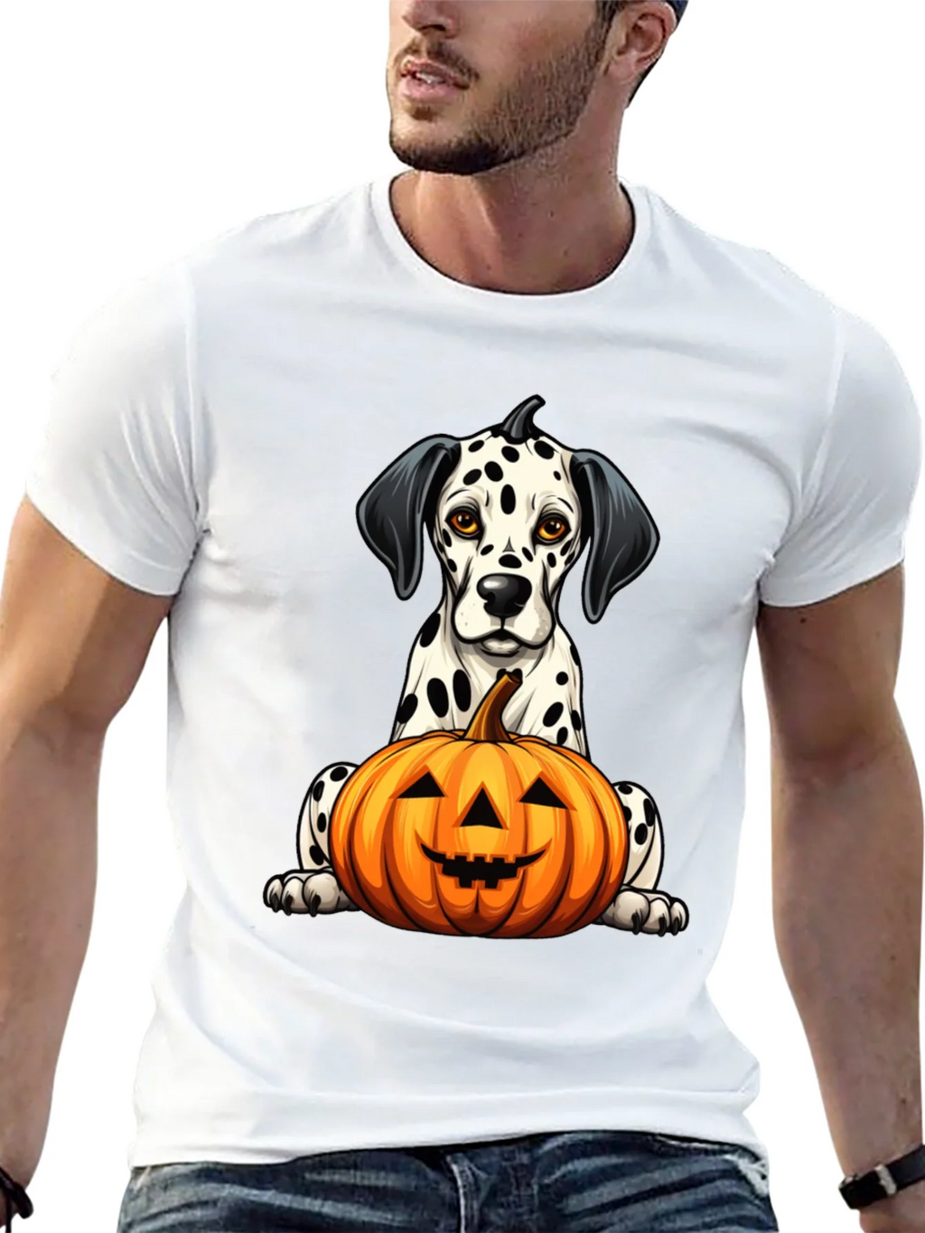 Halloween Dalmatian Dog with Pumpkin Black T-Shirt product image 10
