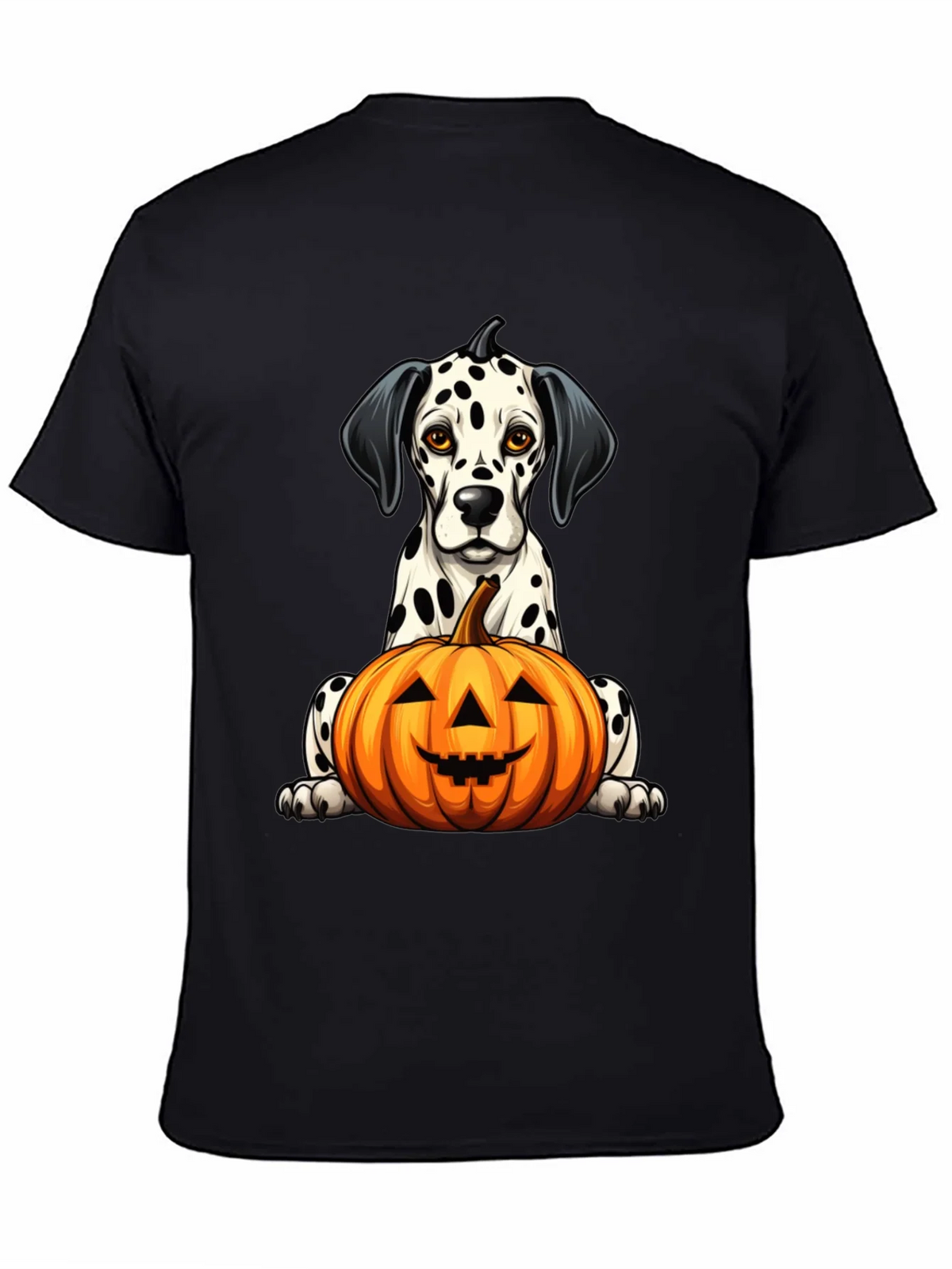 Halloween Dalmatian Dog with Pumpkin Black T-Shirt product image 3
