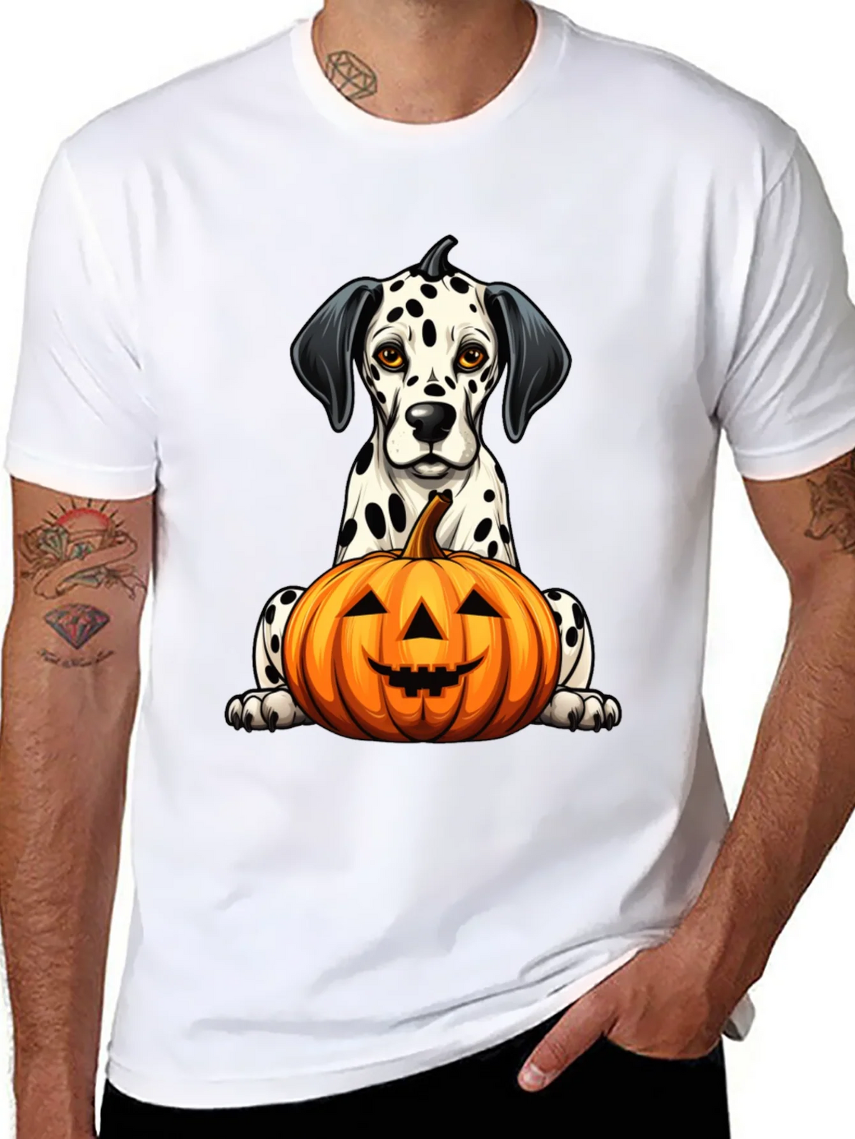 Halloween Dalmatian Dog with Pumpkin Black T-Shirt product image 6