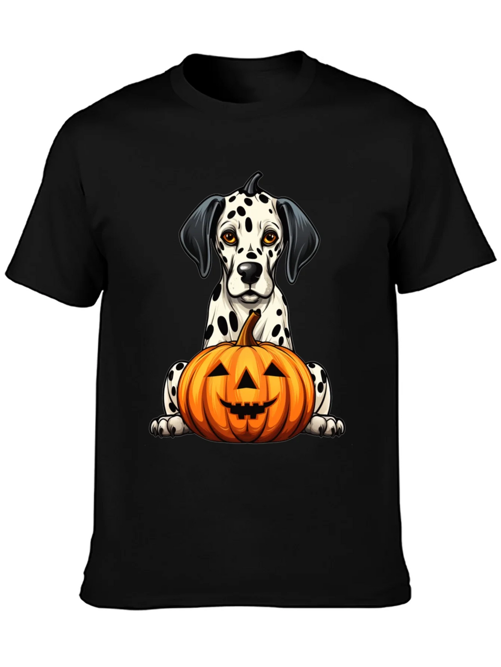 Halloween Dalmatian Dog with Pumpkin Black T-Shirt product image 2