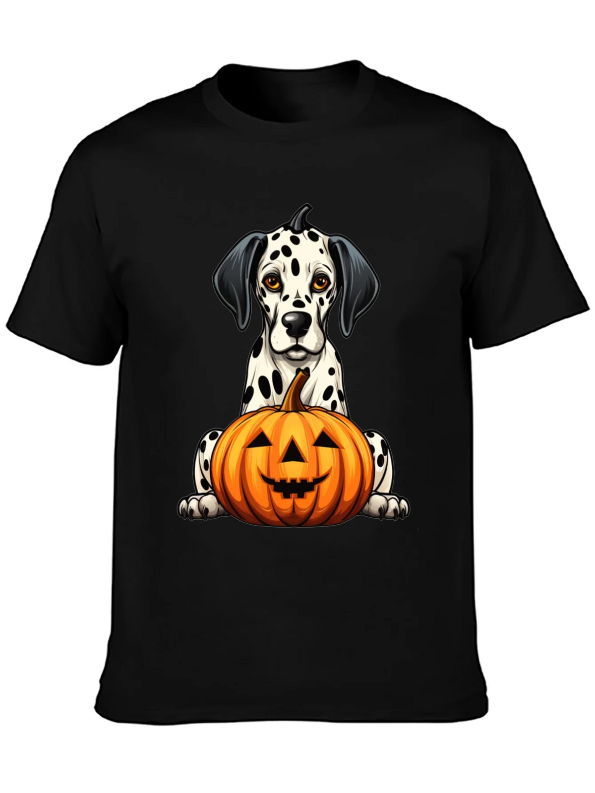 Halloween Dalmatian Dog with Pumpkin Black T-Shirt product image 2