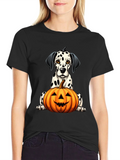 Halloween Dalmatian Dog with Pumpkin Black T-Shirt product image 1