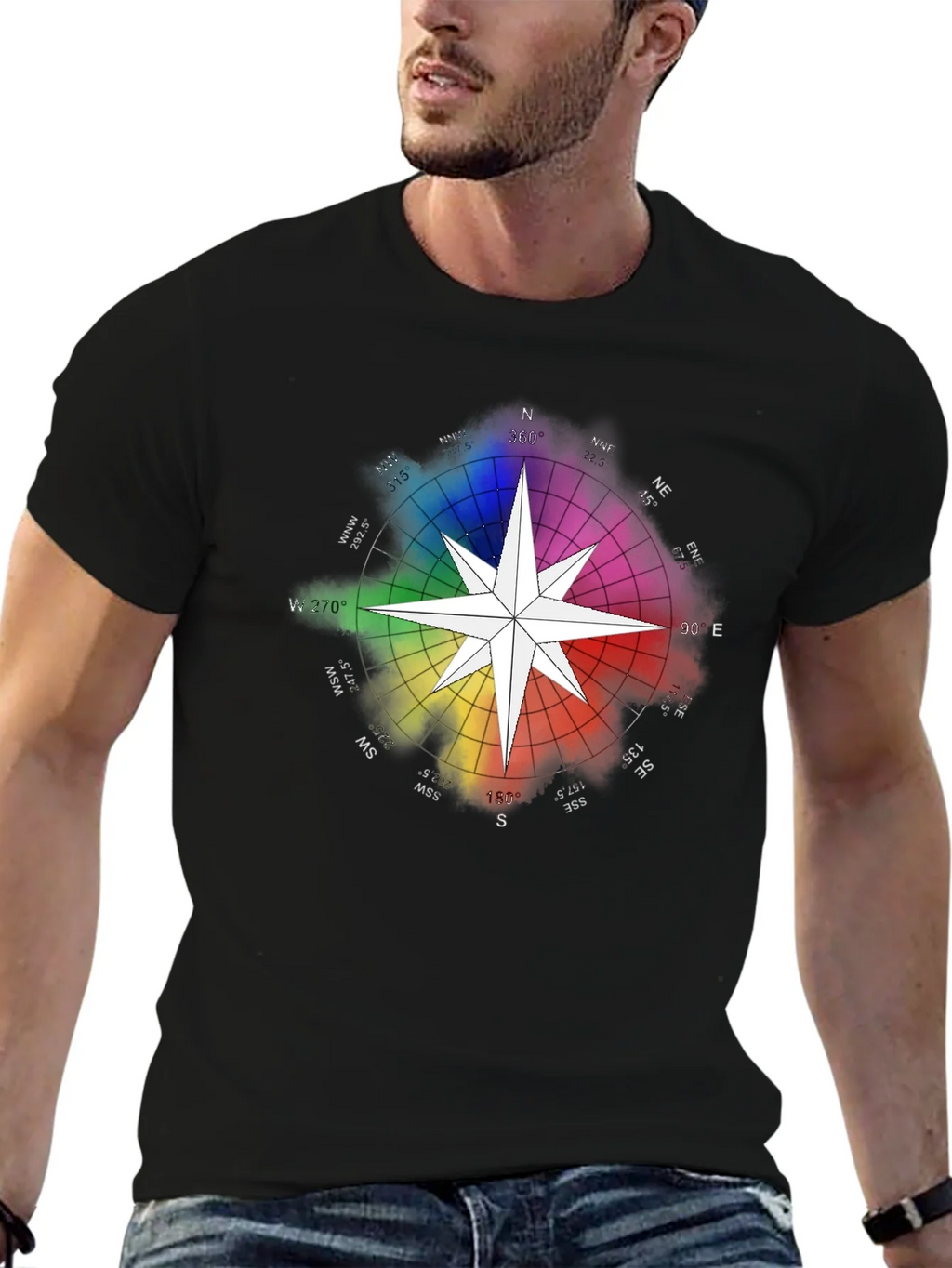 Rainbow Compass Star Graphic T-Shirt - Stylish Black Tee product image 6